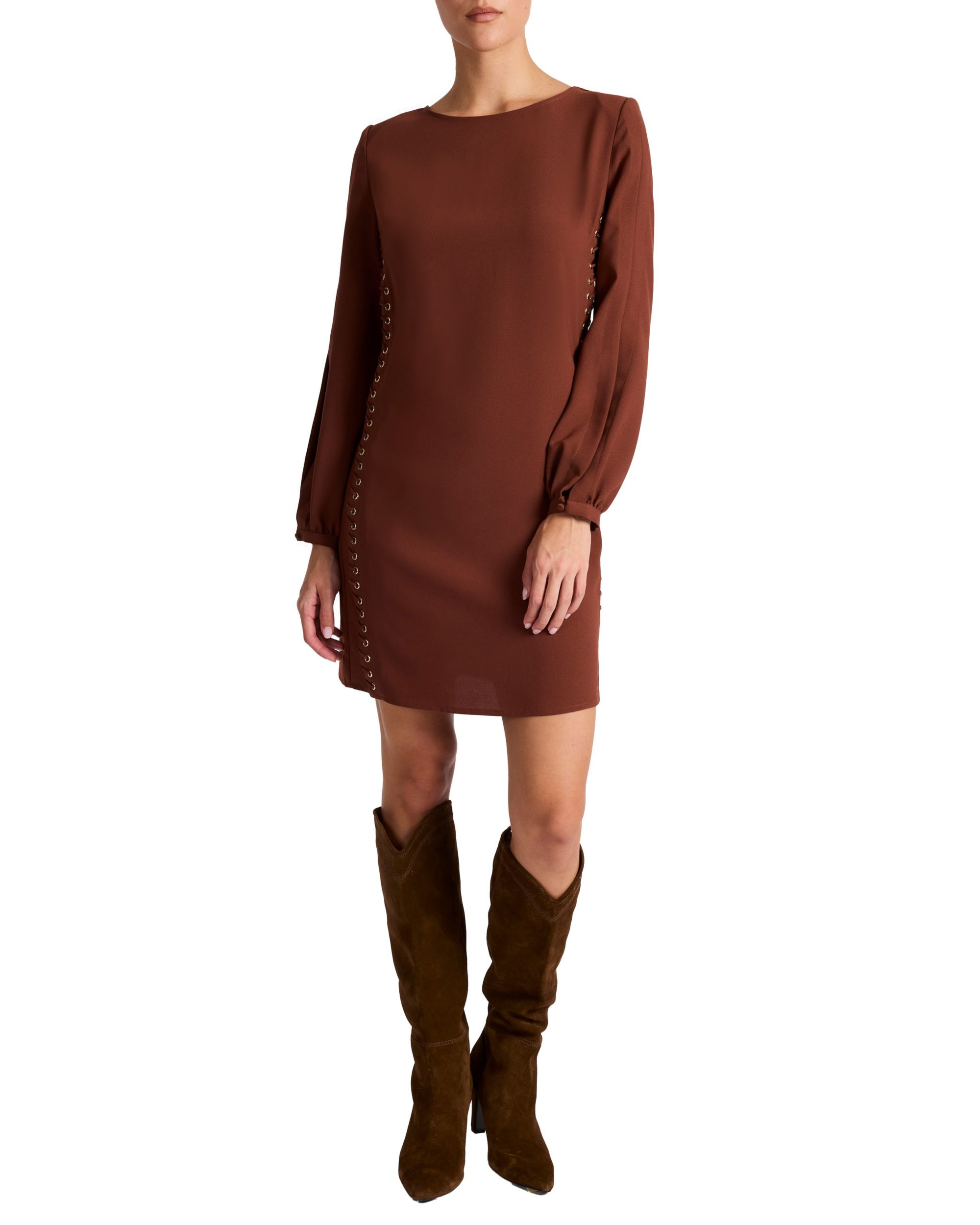 Pauli Shift with Grommet Detail in Satin Back Crepe Dress — Image 6