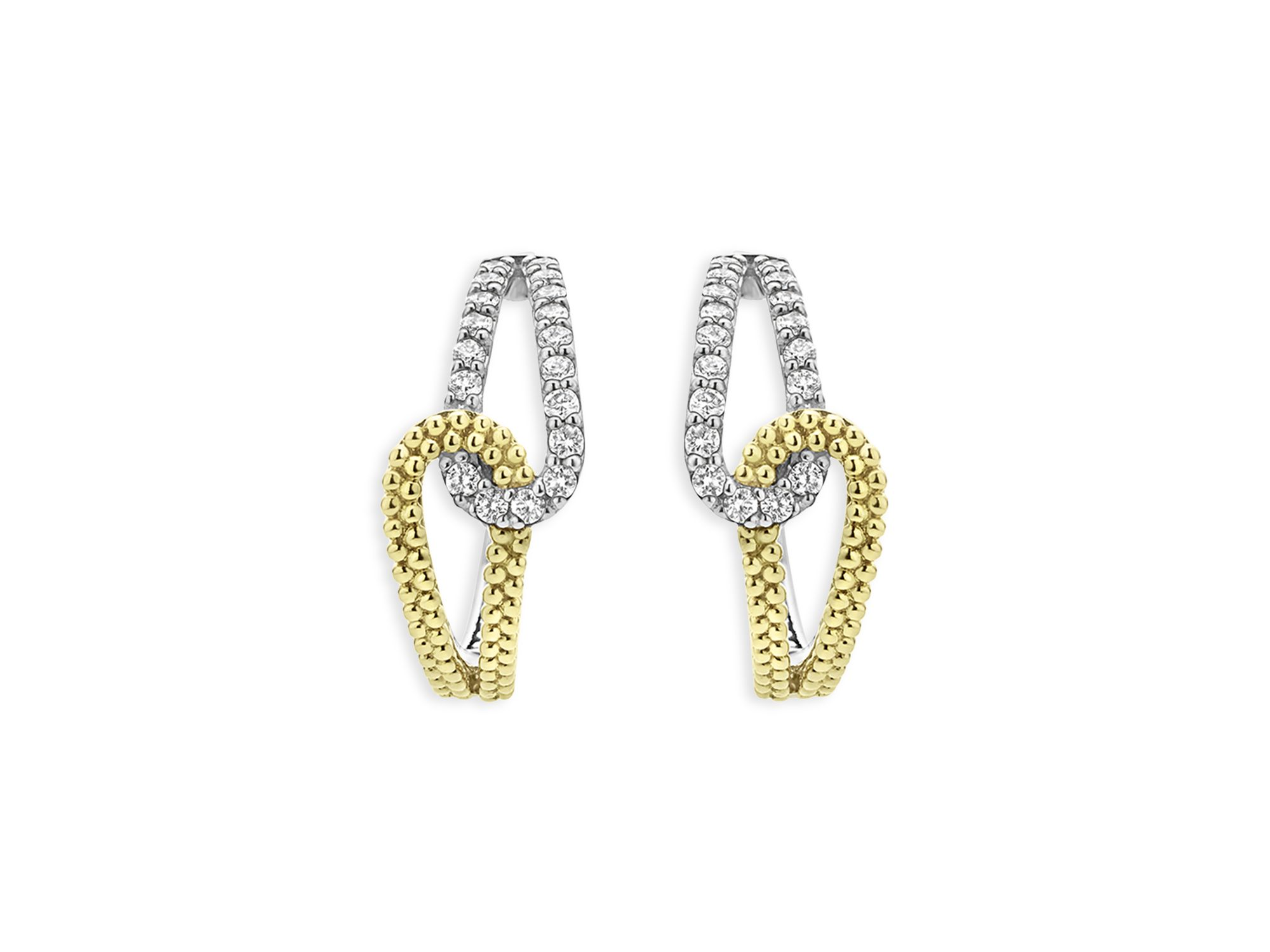 18K Yellow Gold & Sterling Silver Caviar Lux-Clip Diamond Loop Huggie Hoop Earrings - Exclusive — Image 3