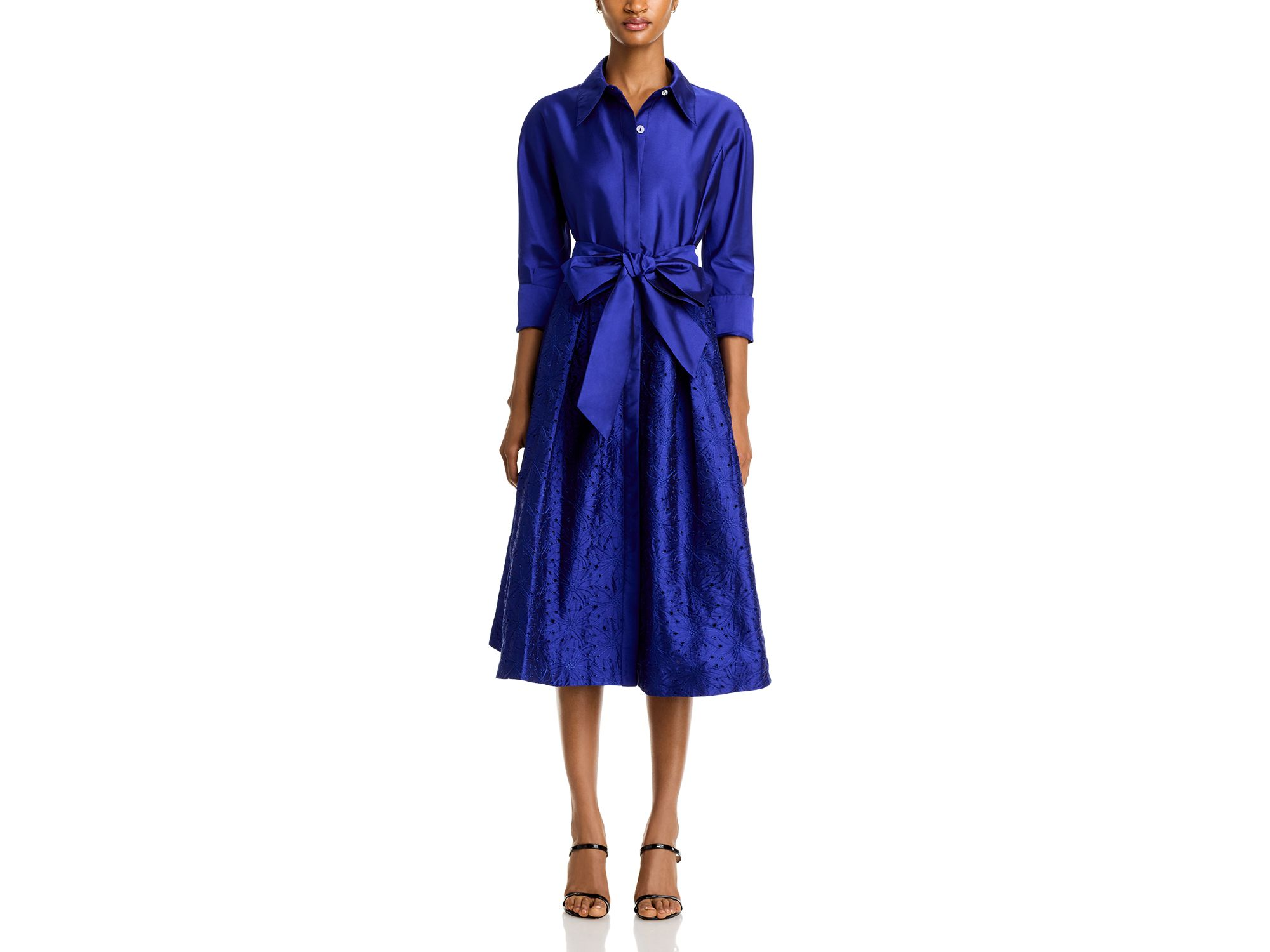 Embroidered Sash Belt Shirt Dress — Image 7