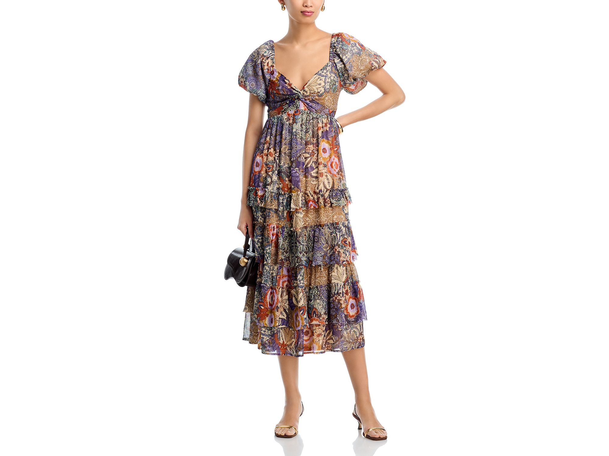 Metallic Floral Print Midi Boho Dress - Exclusive — Image 3