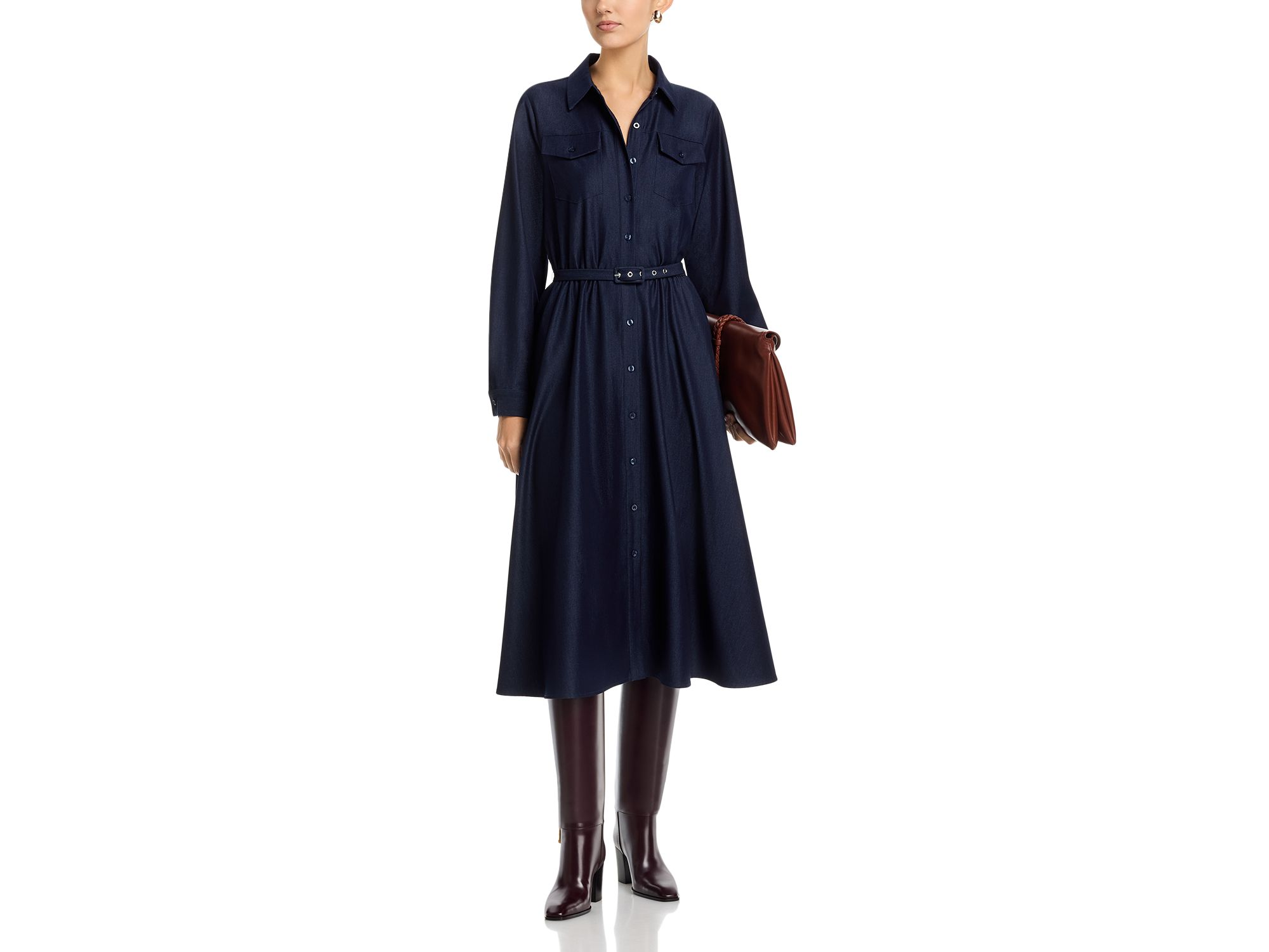 Button Down Belted Denim Midi Dress — Image 3