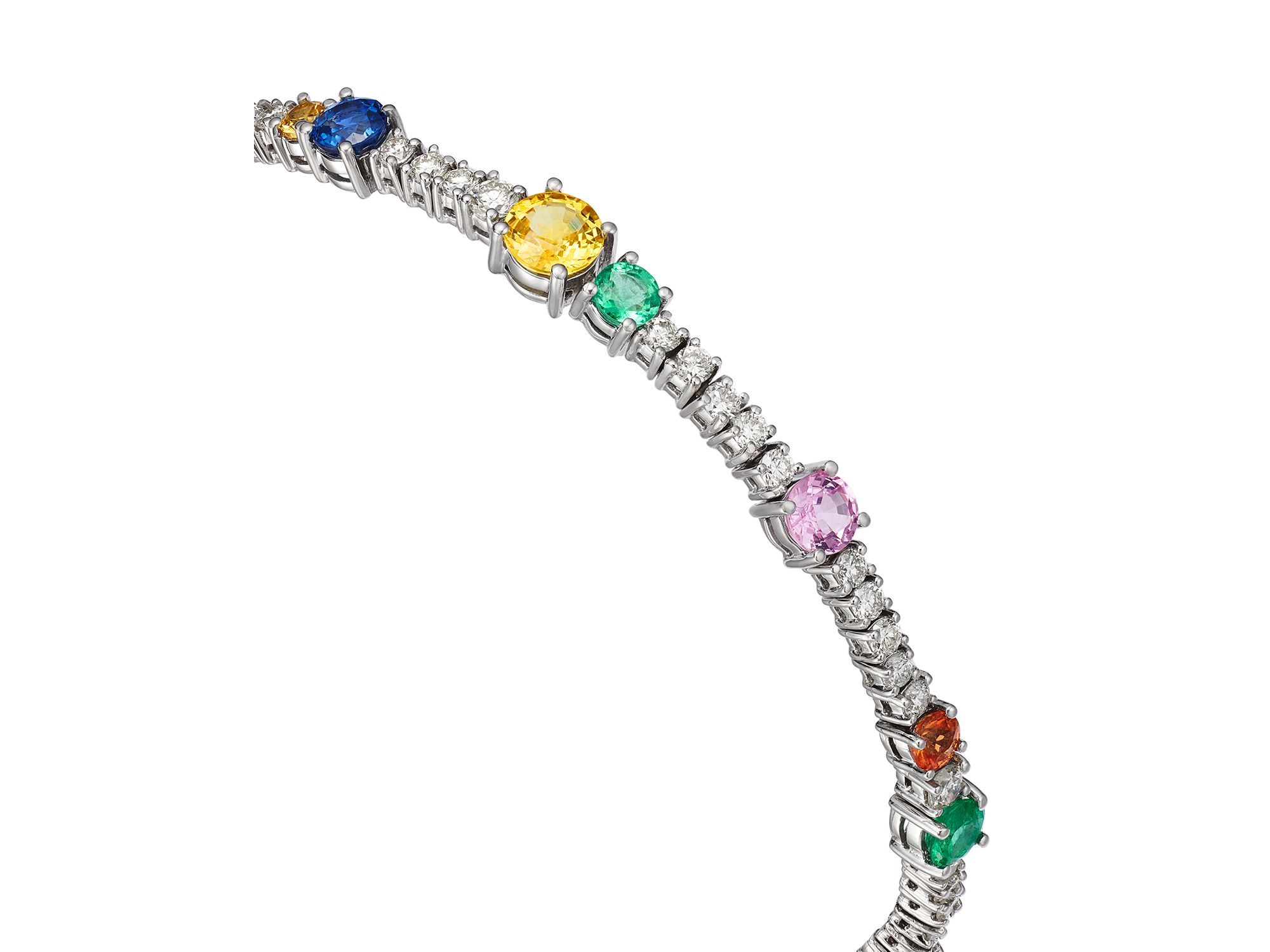 Ruby, Emerald & Multi Color Sapphire Tennis Bracelet in 14K White Gold — Image 3