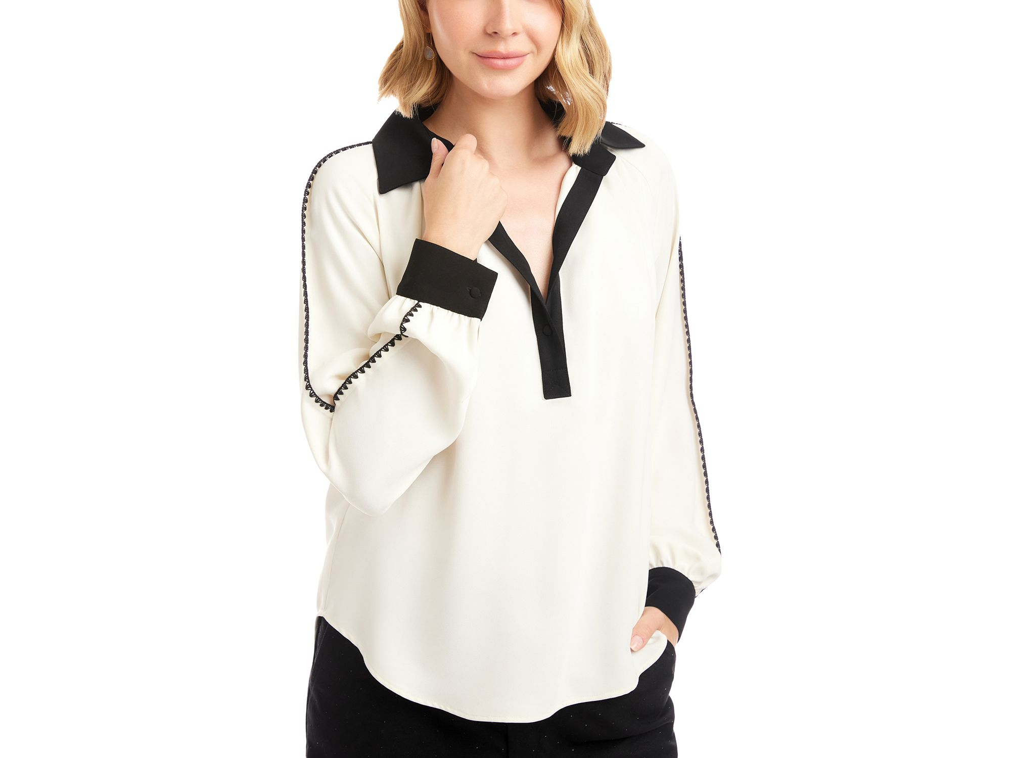 Long Sleeve Colorblock Edge Stitch Top — Image 3