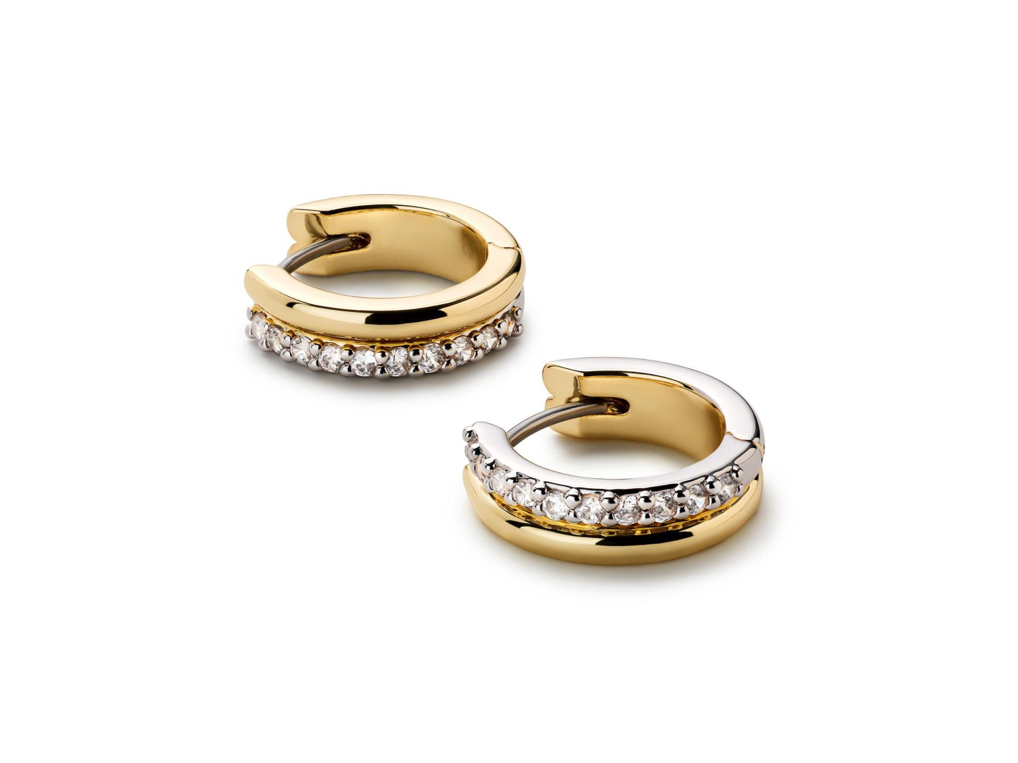 Brass and Cubic Zirconia Asher Pave Huggie Earrings — Image 5
