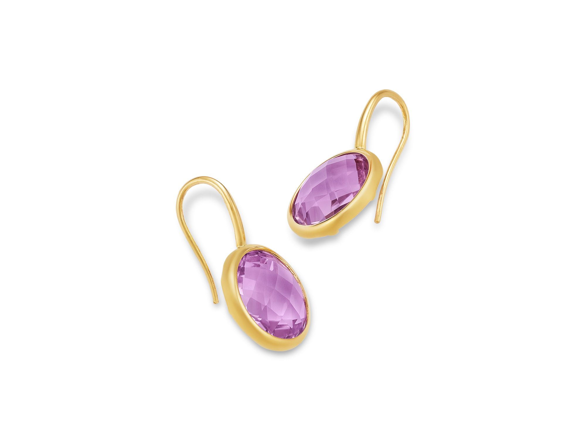 Rose Amethyst Bezel Drop Earrings in 14K Yellow Gold — Image 3