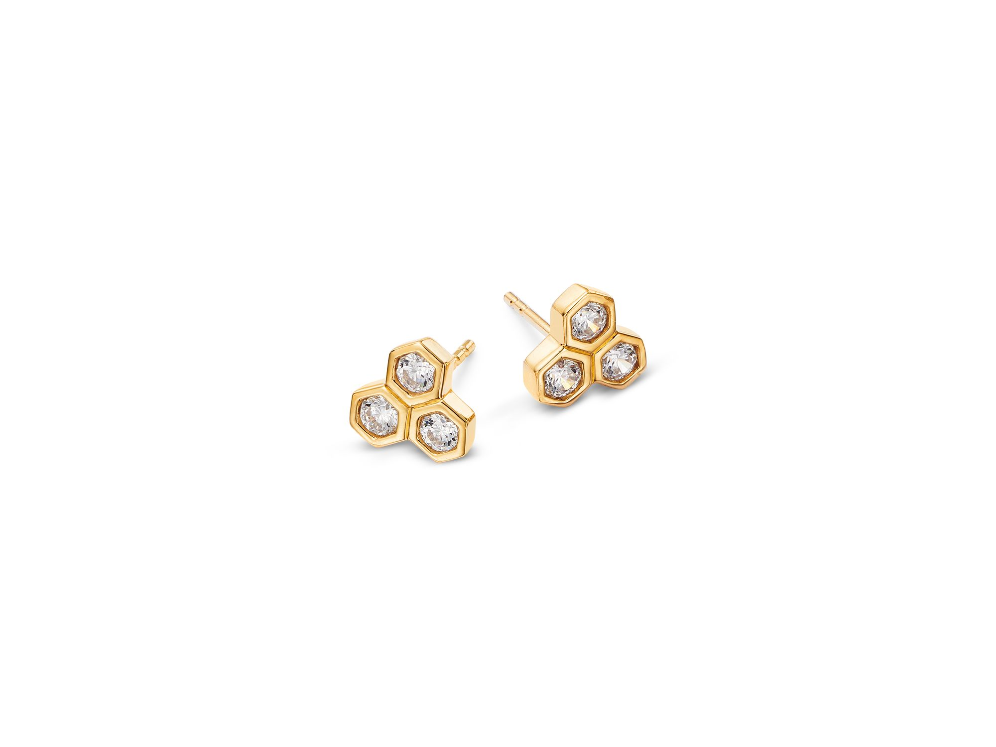 Diamond Hexagon Trio Bezel Stud Earrings in 14K Yellow Gold, 0.5 tcw — Image 3