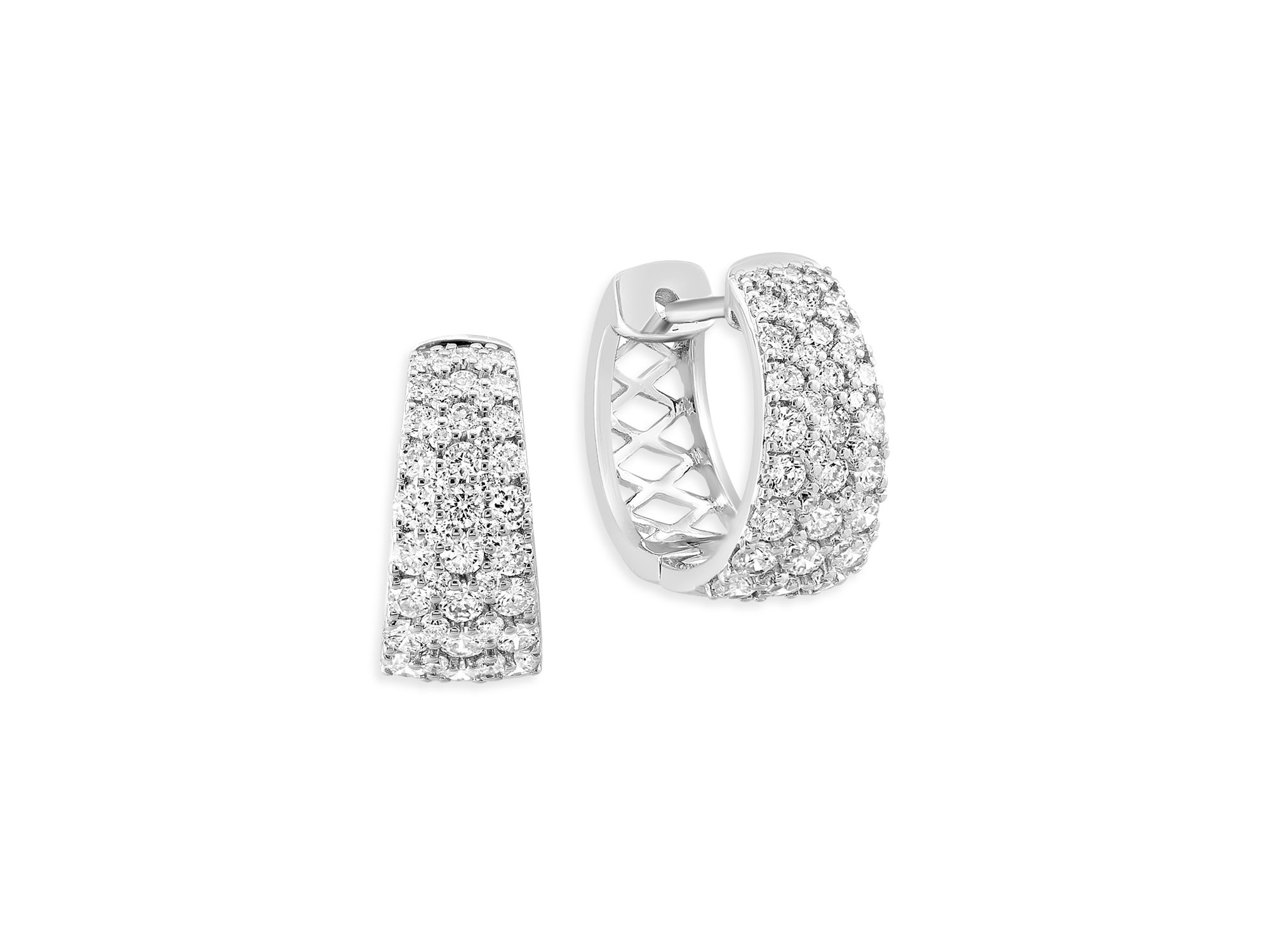 Pavé Diamond Huggie Hoop Earrings in 14K White Gold, 1.10 tcw — Image 3