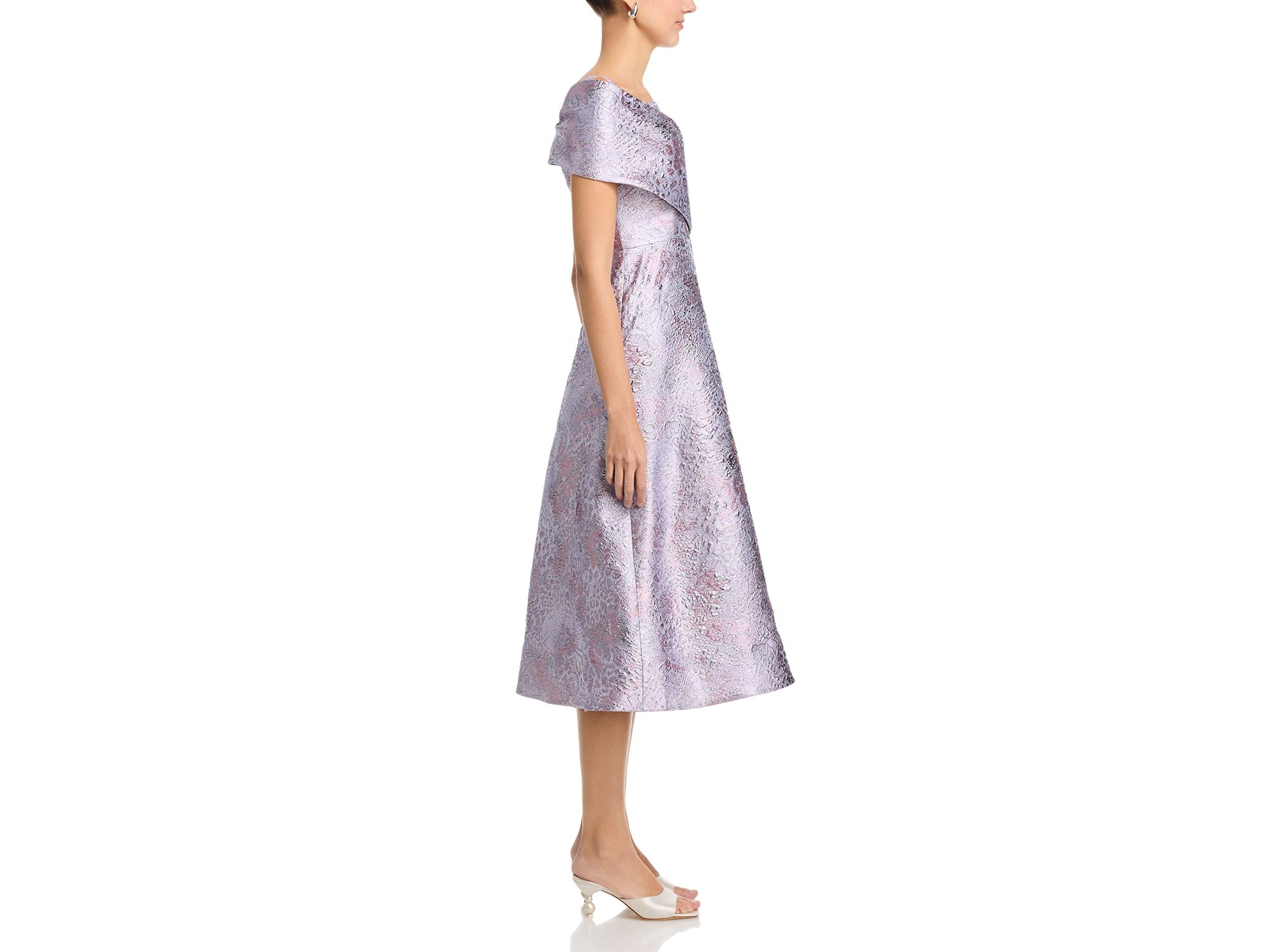 Metallic Jacquard Off Shoulder Midi Dress — Image 5
