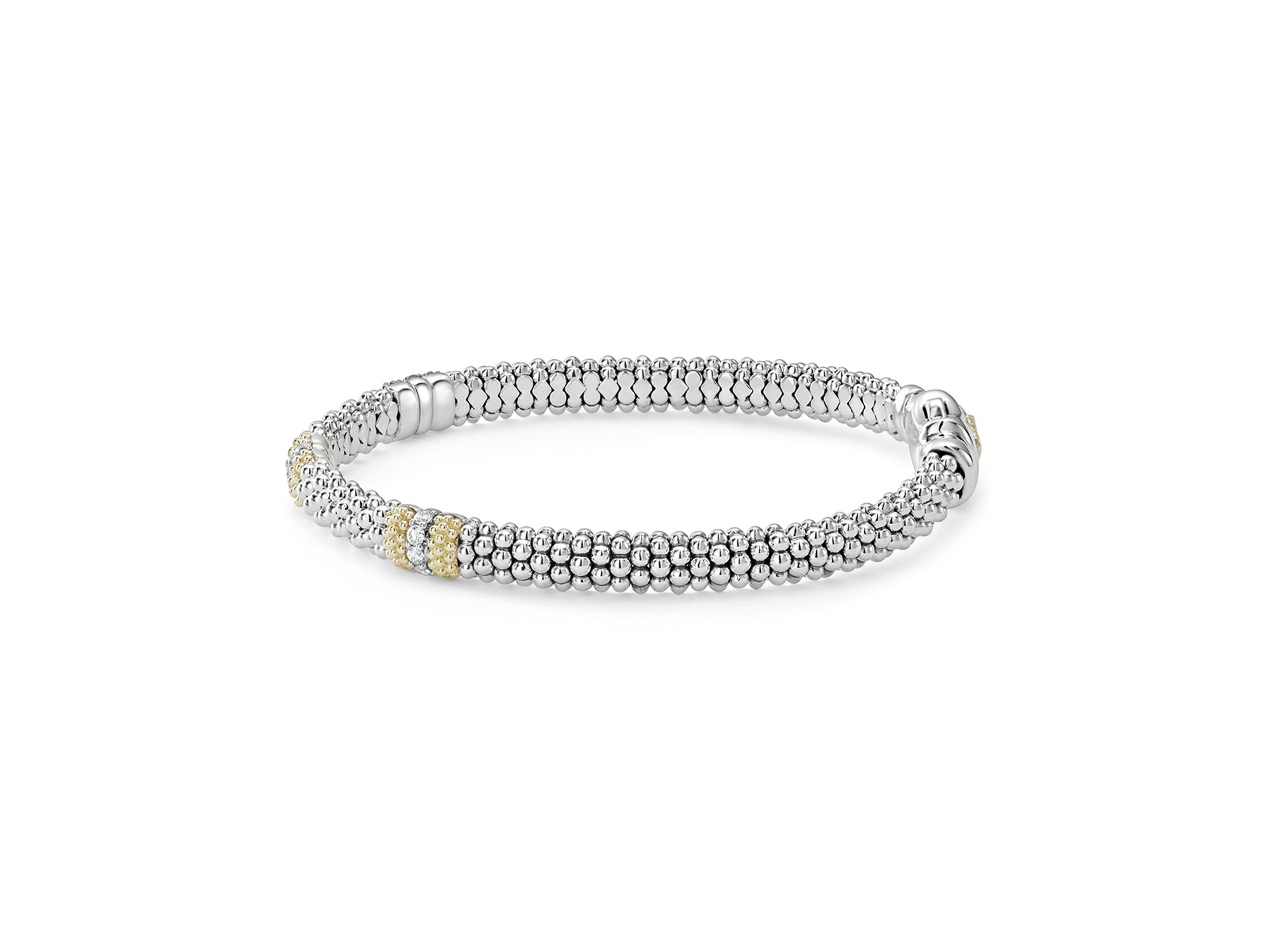 18K Gold & Sterling Silver Diamond Lux Three Station Bracelet, 6mm — Image 8