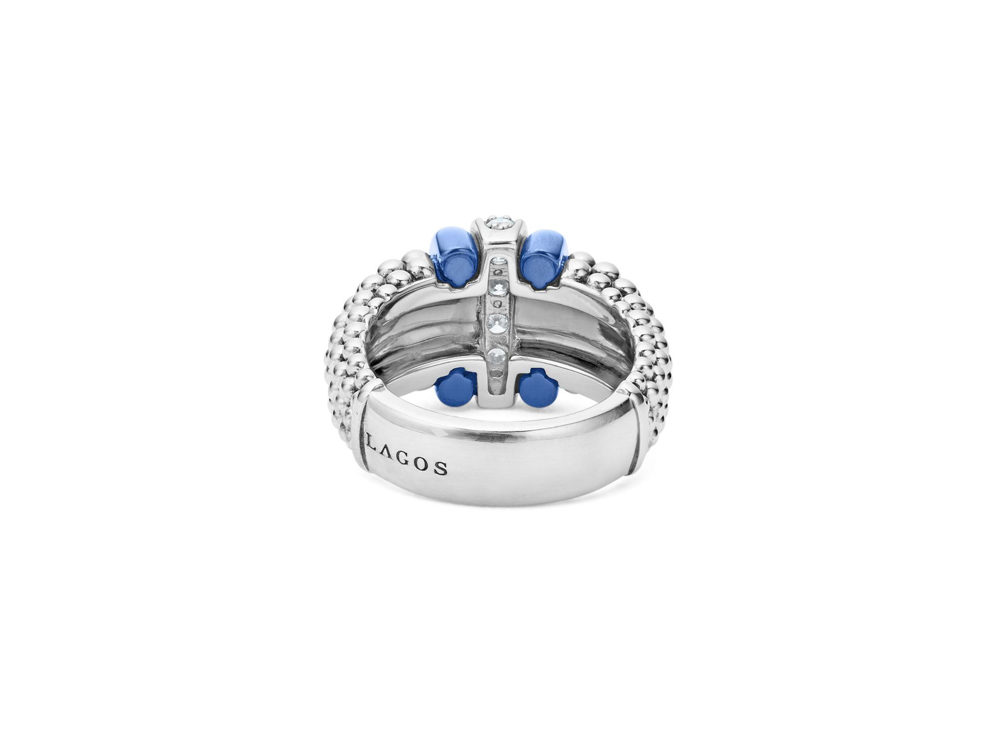 Sterling Silver Diamond & Ultramarine Ceramic Rondelle Bead Ring — Image 3