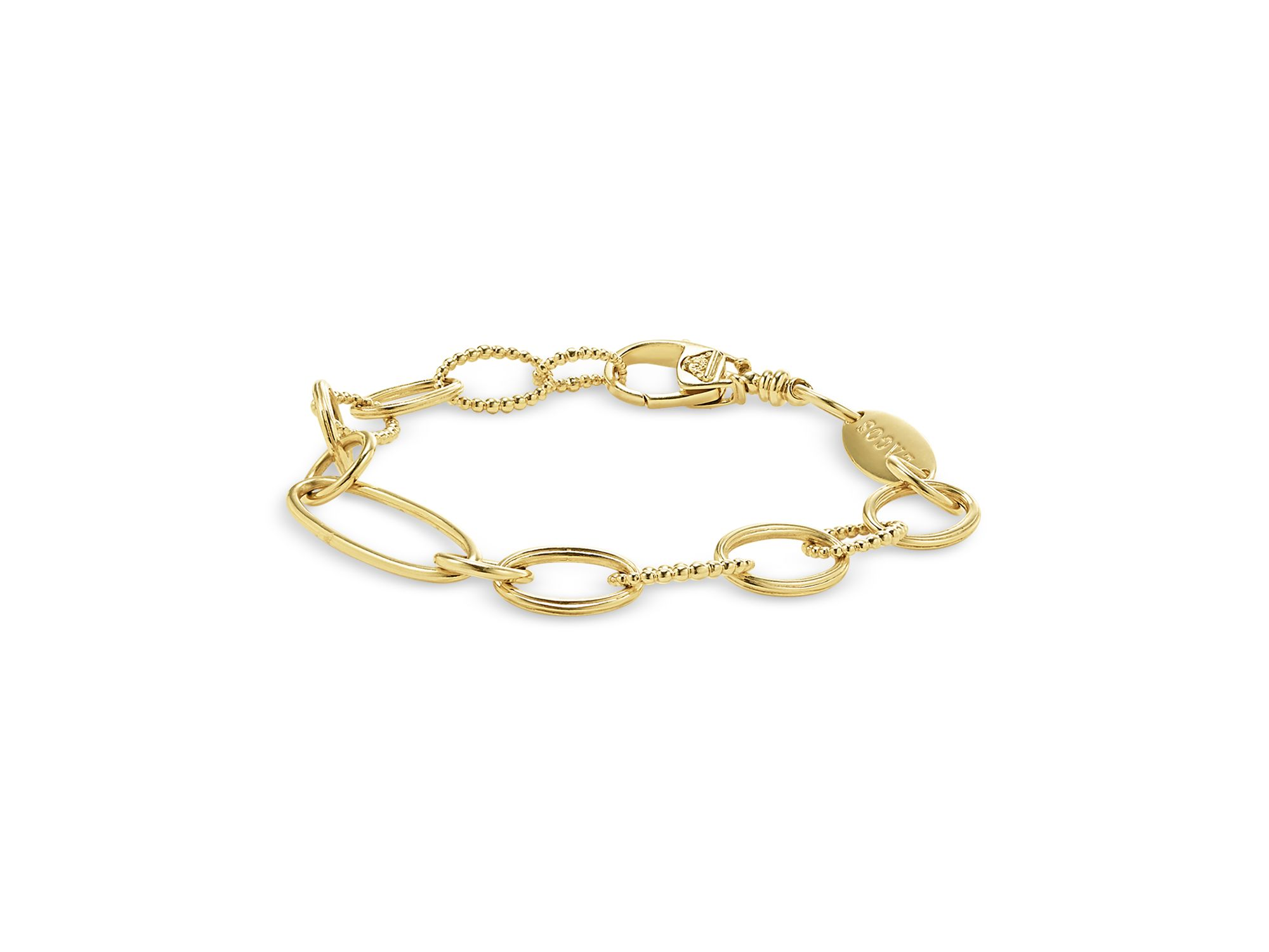 18K Gold Signature Caviar Oval Link Bracelet, 7" — Image 4
