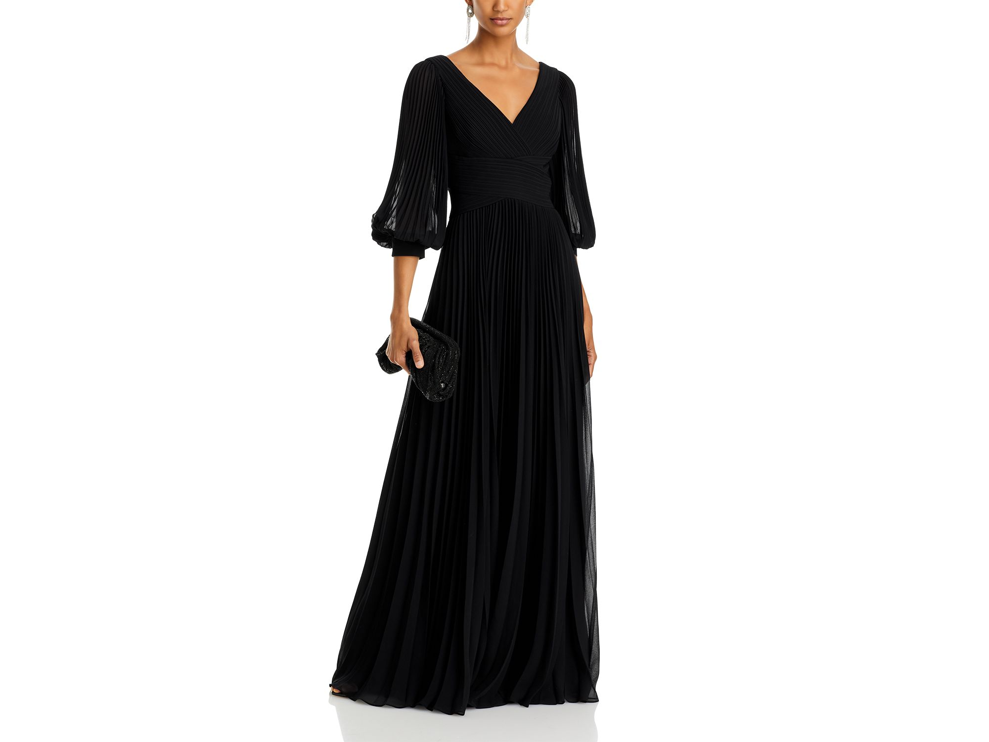 Chiffon Pleated V Neck Gown — Image 4