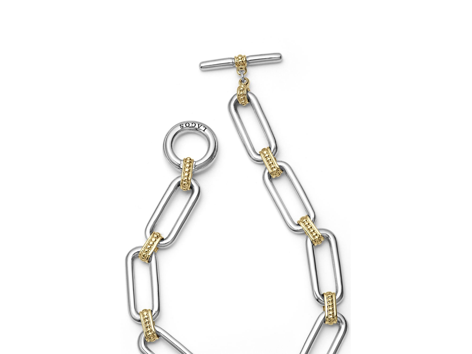 18K Yellow & Sterling Silver Signature Caviar Large Link Toggle Bracelets — Image 3