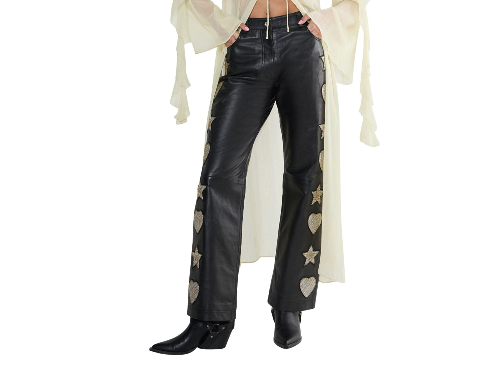 Leather Patched Pants - Image 1