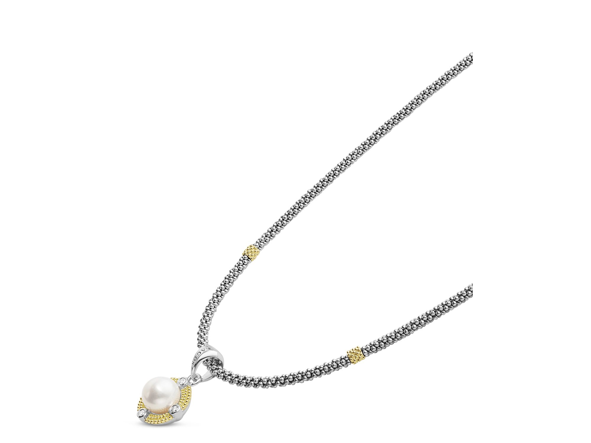 18K Yellow Gold & Sterling Silver Luna Cultured Freshwater Pearl & Diamond Pendant Necklace Collection — Image 4