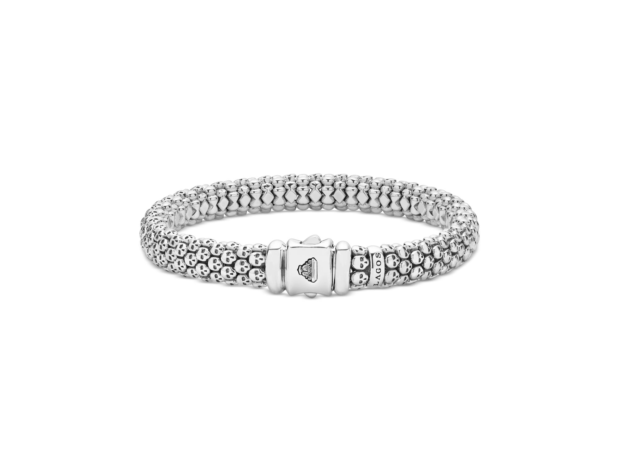 Men's Sterling Anthem Skull Caviar Beaded Bracelet - Exclusive — Image 8