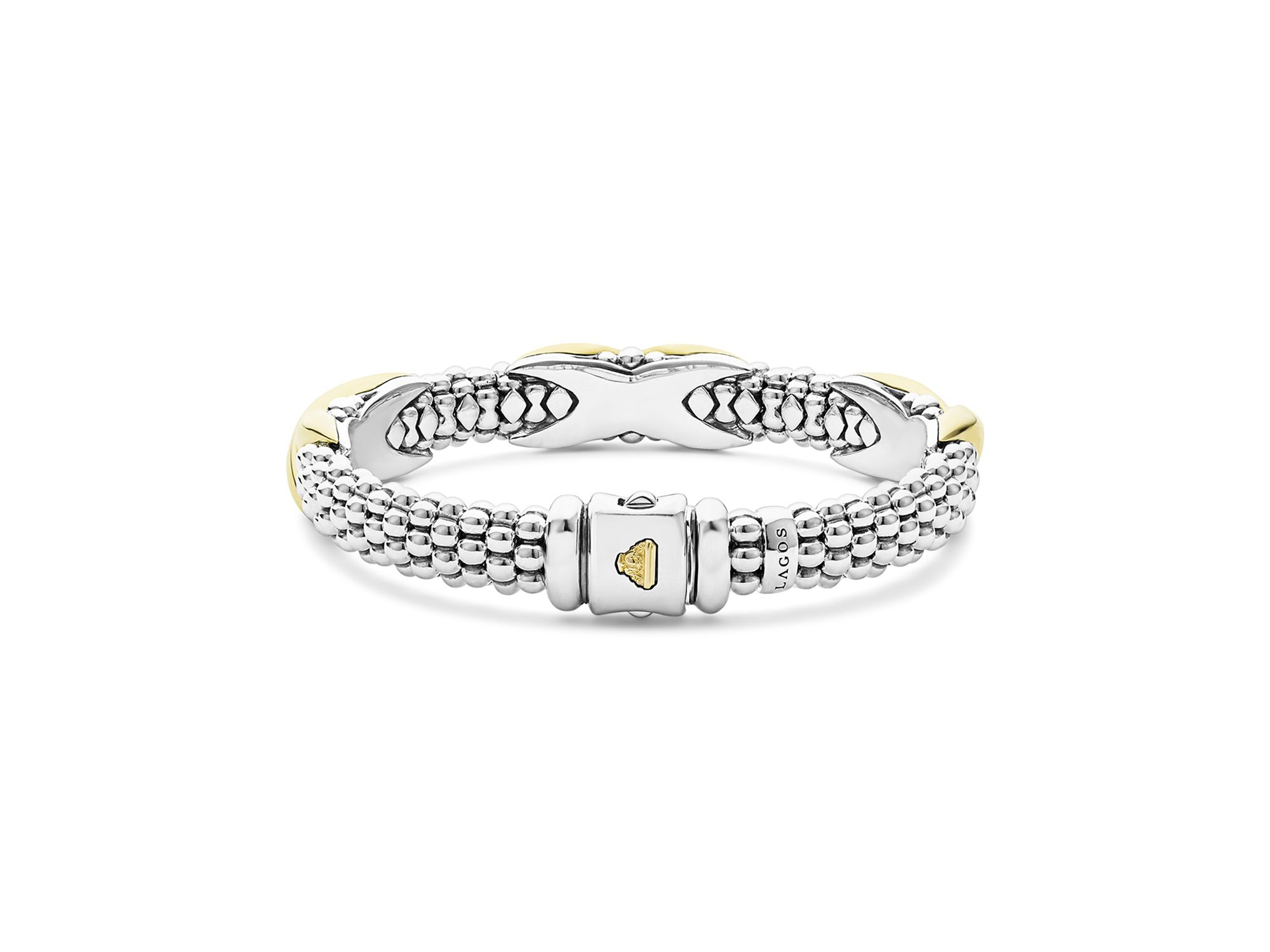 18K Yellow Gold & Sterling Silver Embrace Triple X Caviar Bead Link Bracelet — Image 5