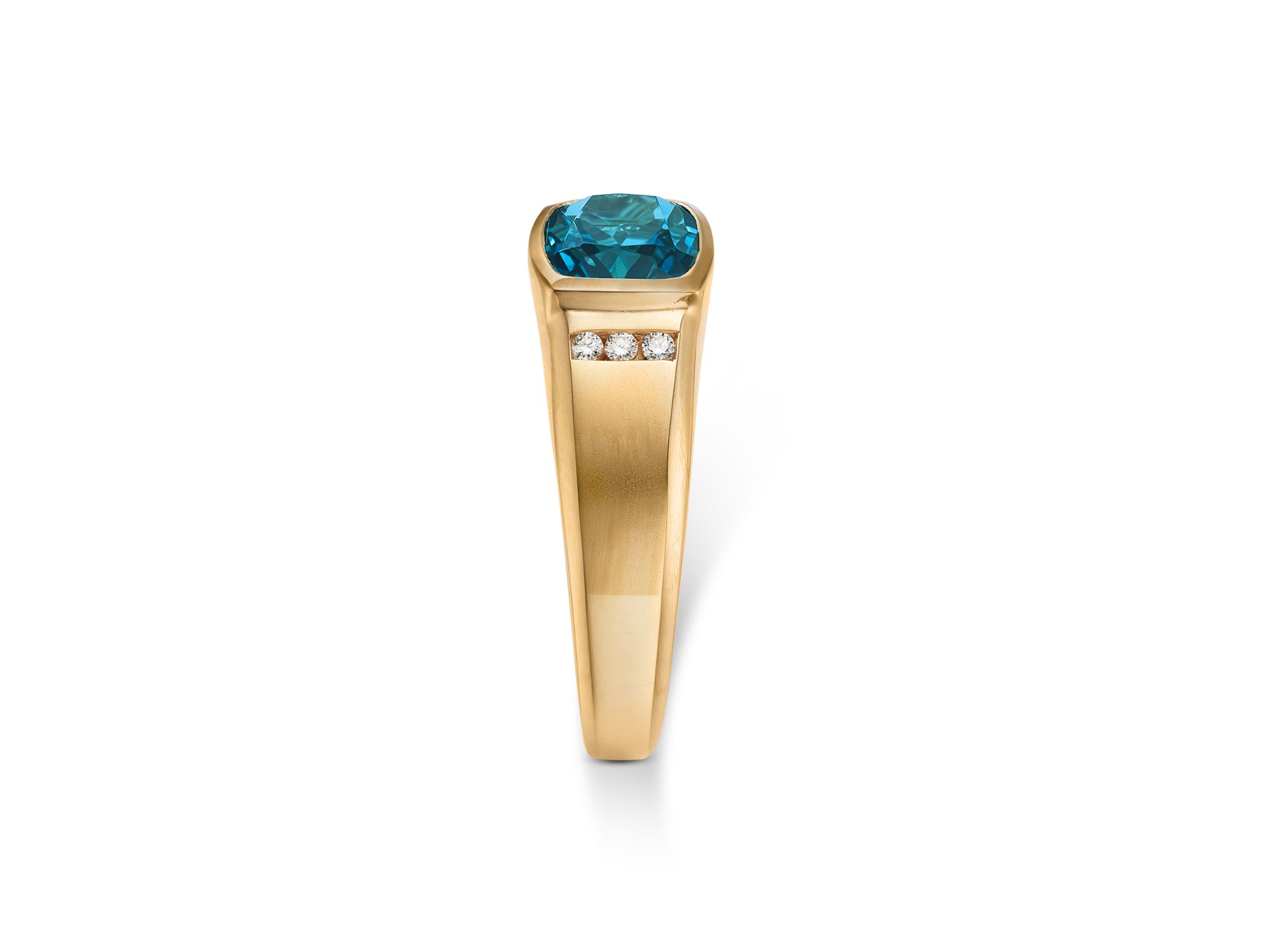 Men's London Blue Topaz & Diamond Ring in 14K Yellow Gold — Image 3