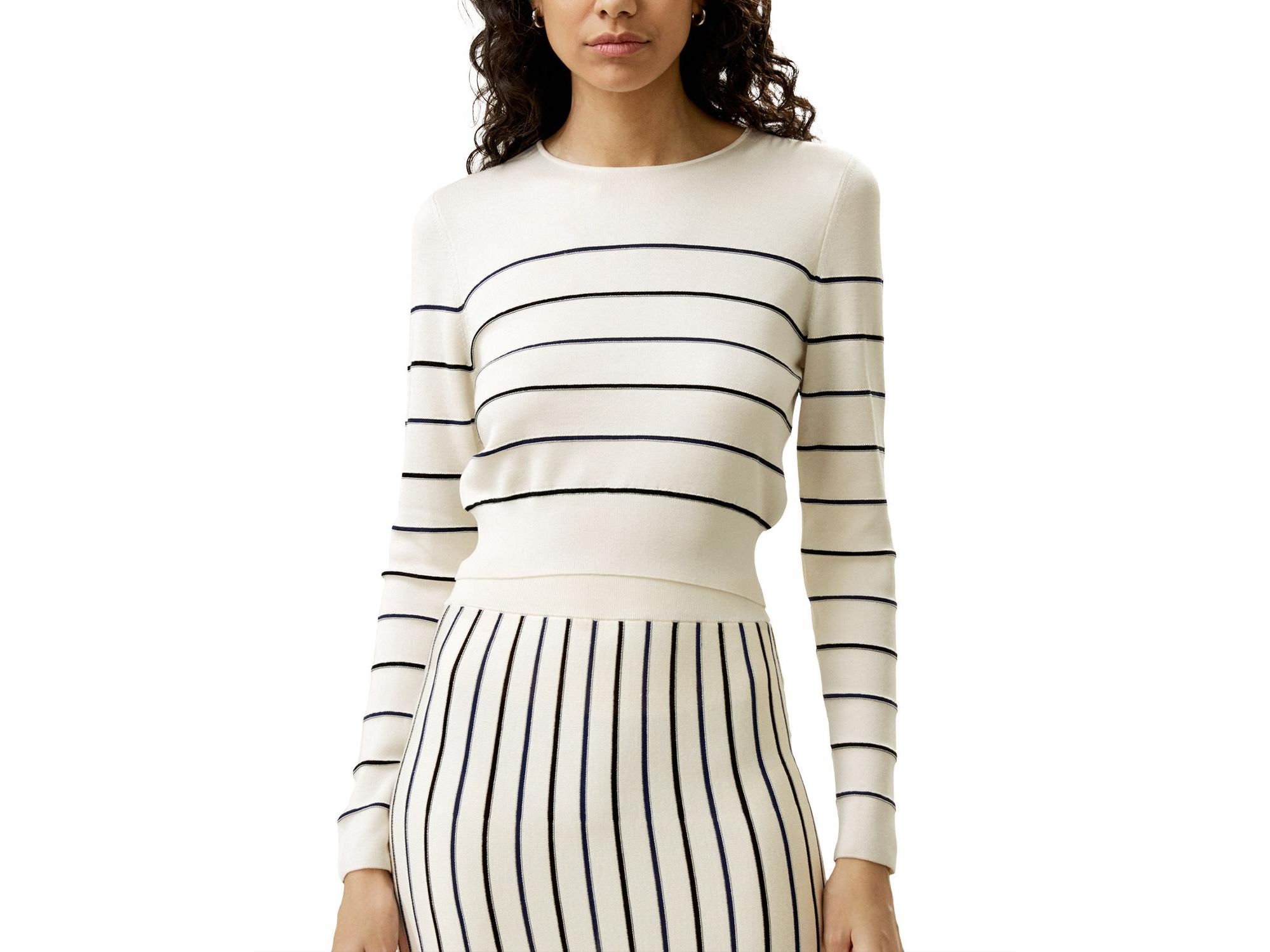 Cropped Silk-Knitted Long Sleeve Tee - Image 1