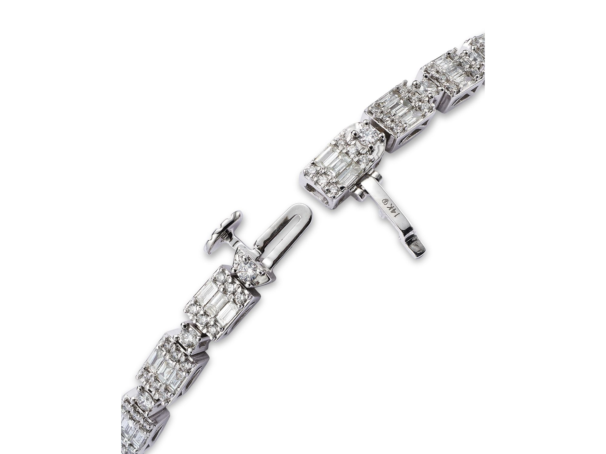 Diamond Round & Baguette  Tennis Bracelet in 14K White Gold, 3.0 tcw — Image 3