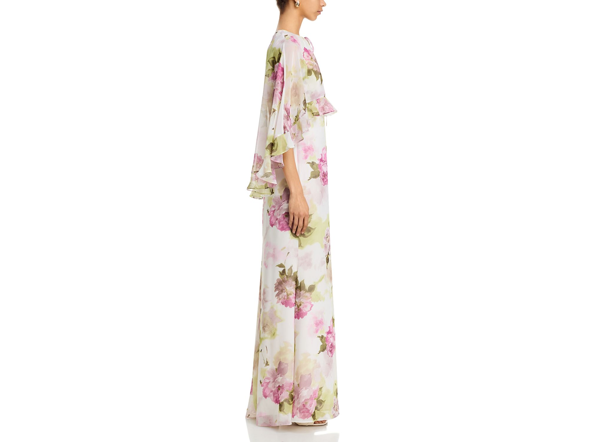 Chiffon Floral Ruffled Capelet Gown — Image 5