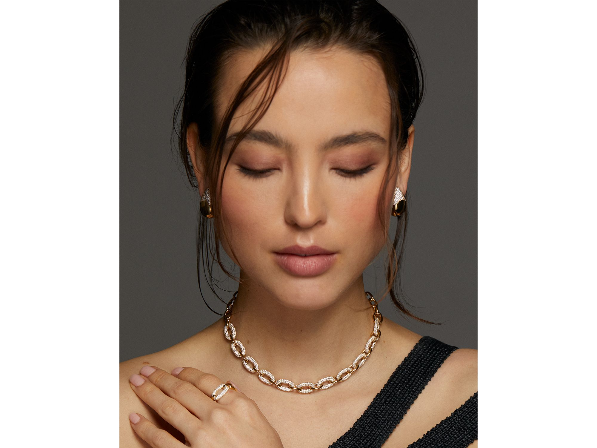 Alma Pavé Multi Link Chain Necklace, 16"-19" — Image 4