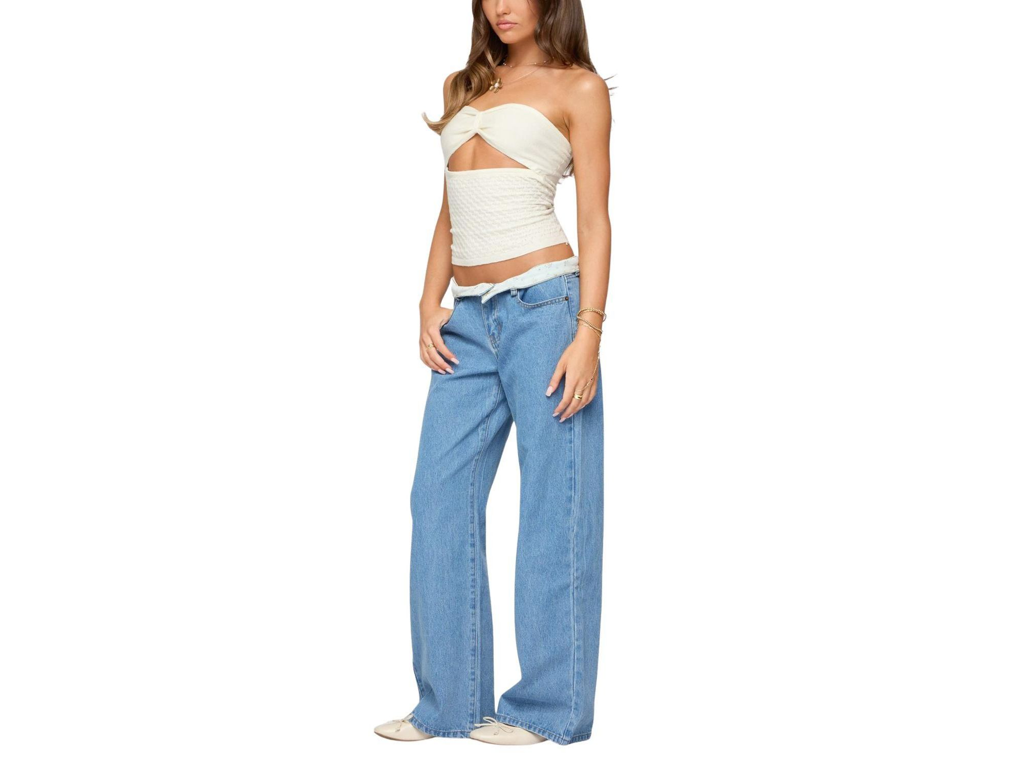Textured Knit Strapless Cutout Top — Image 3