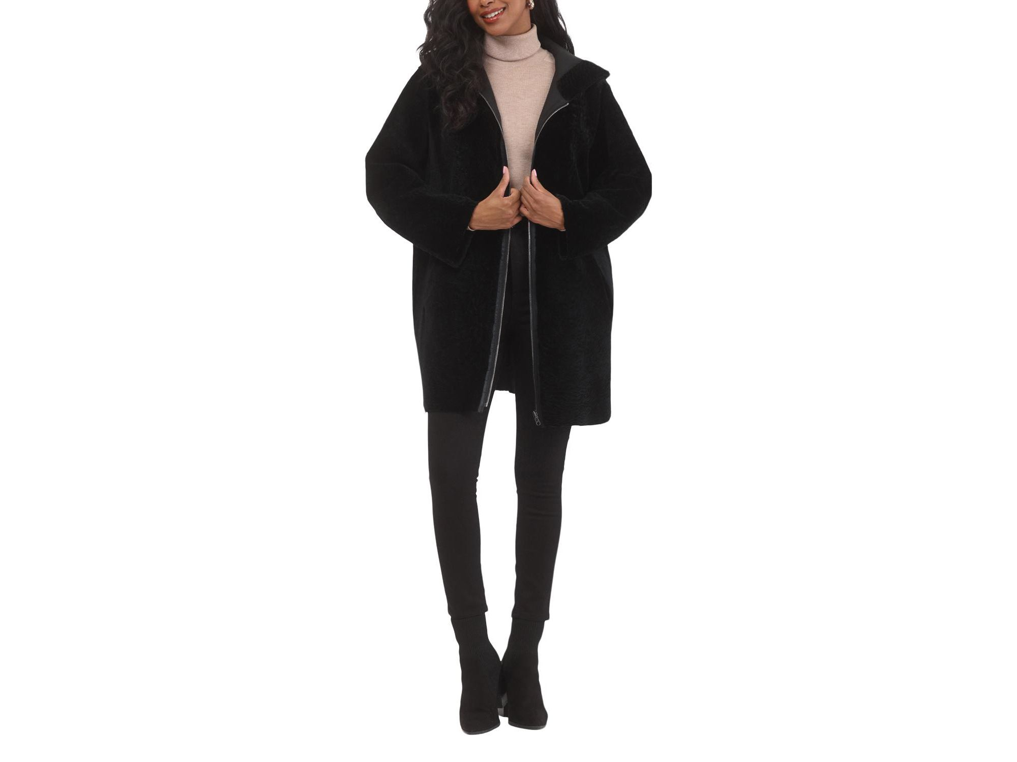 Reversible Textured Shearling Parka Coat — Image 9