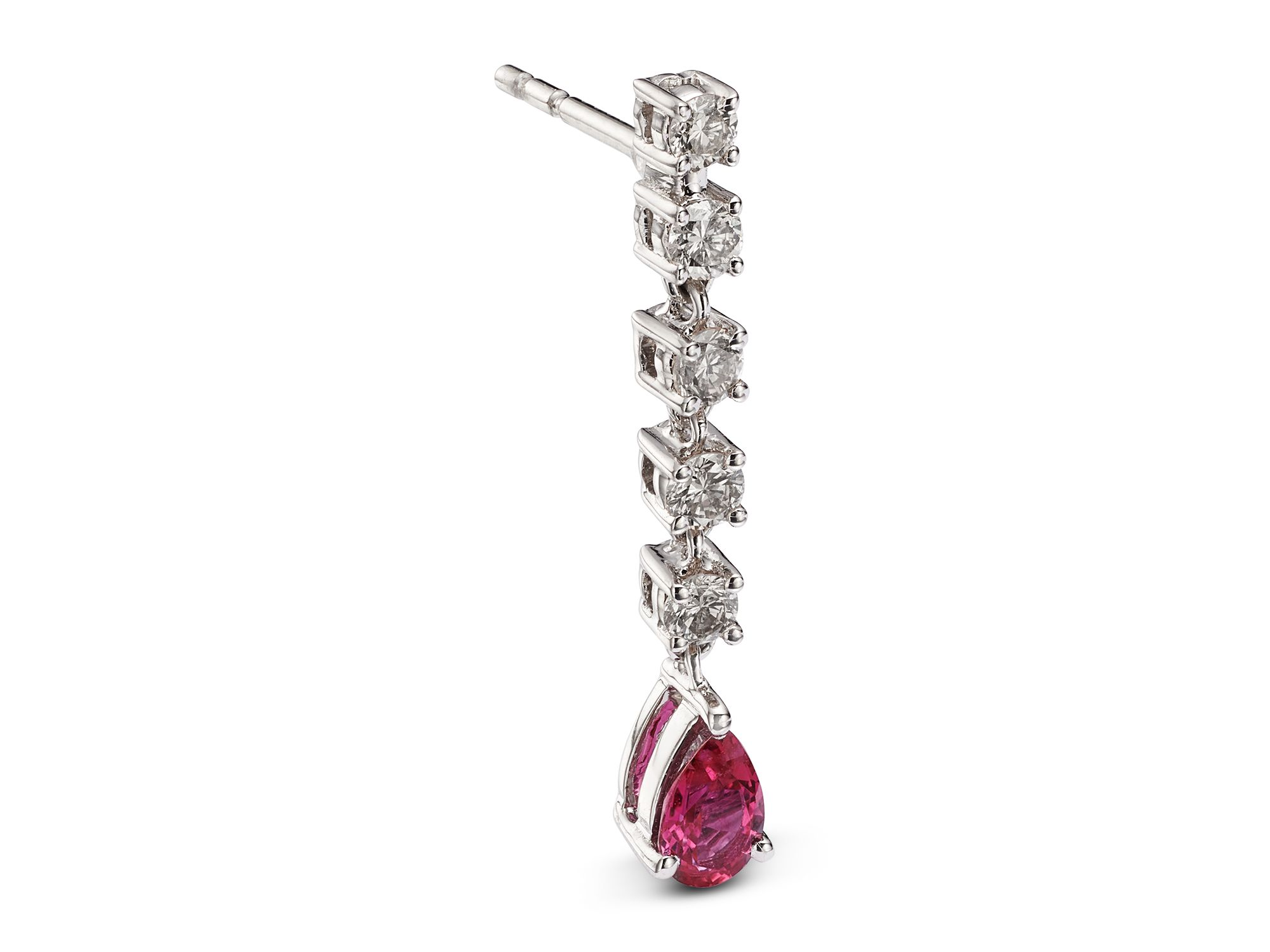 Ruby & Champagne Diamond Linear Drop Earrings in 14K White Gold — Image 3