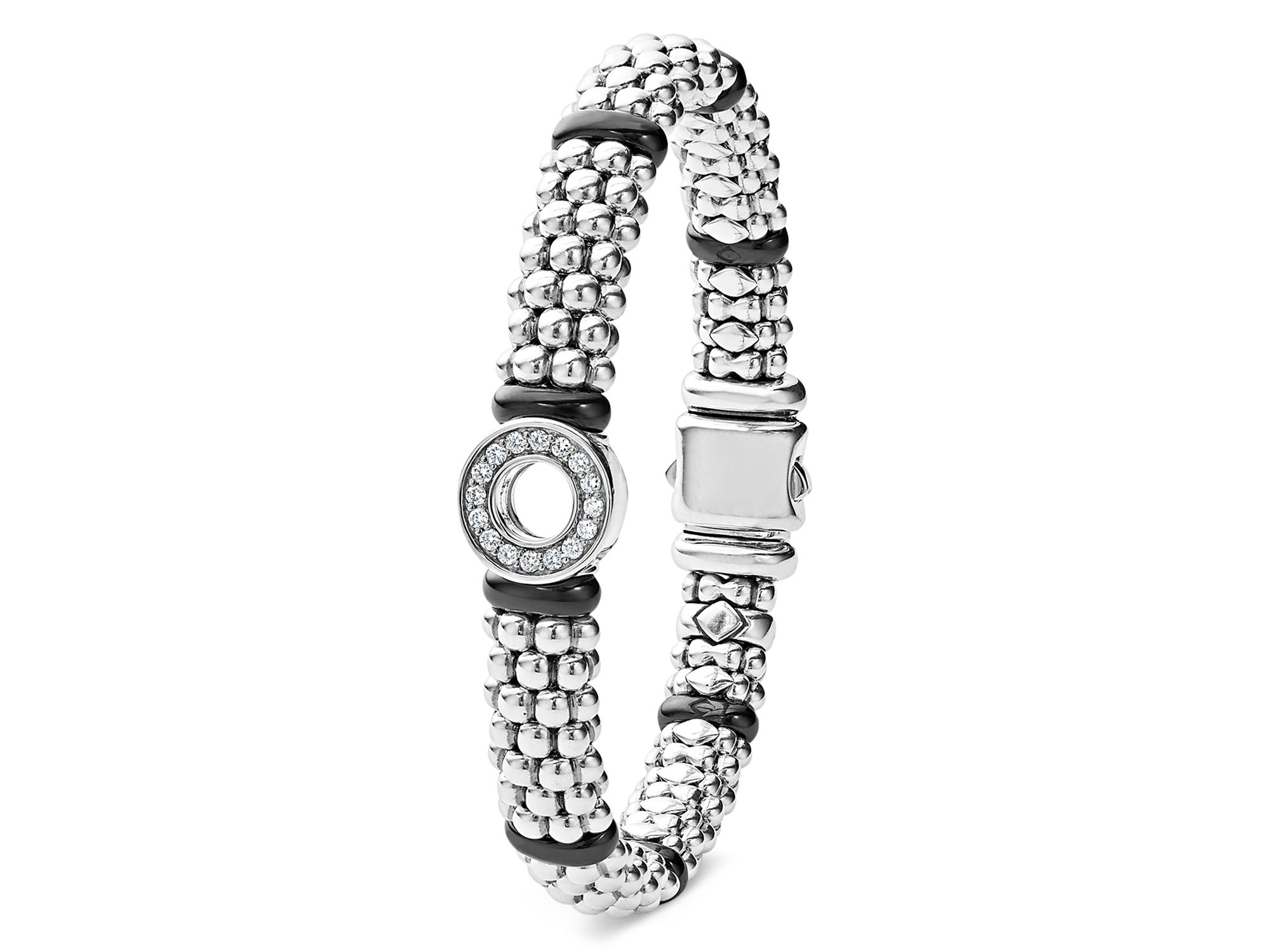 Sterling Black Caviar Black Ceramic & Diamond Circle Bead Link Bracelet — Image 3