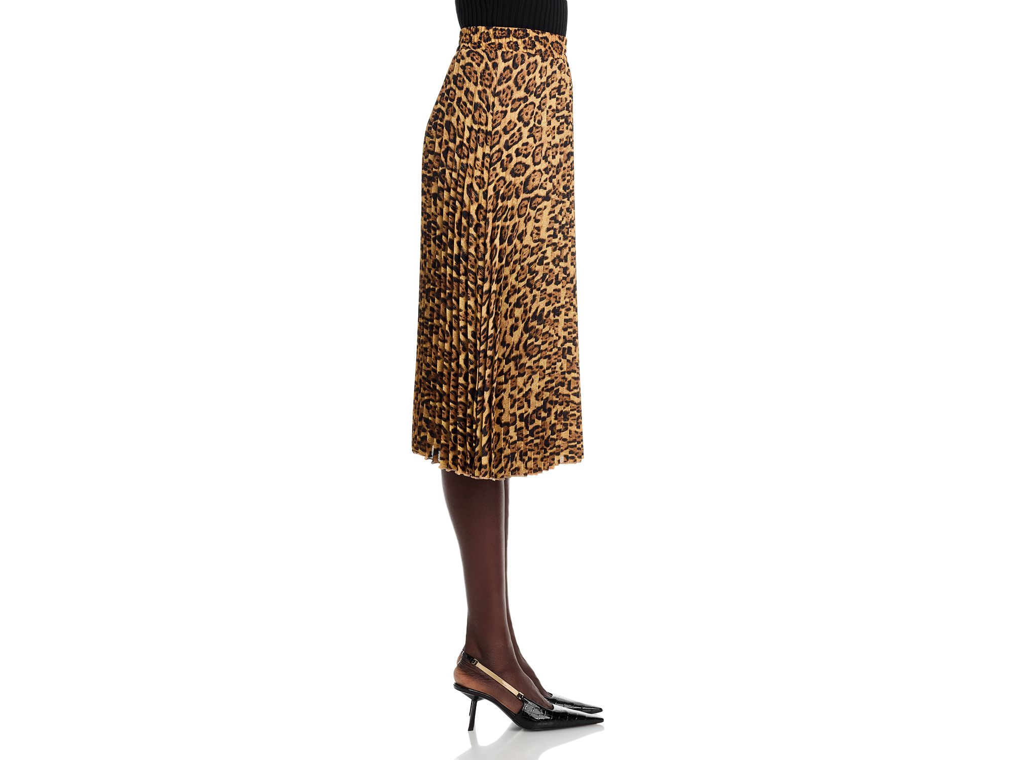 Pleated Leopard Print Midi Skirt — Image 4