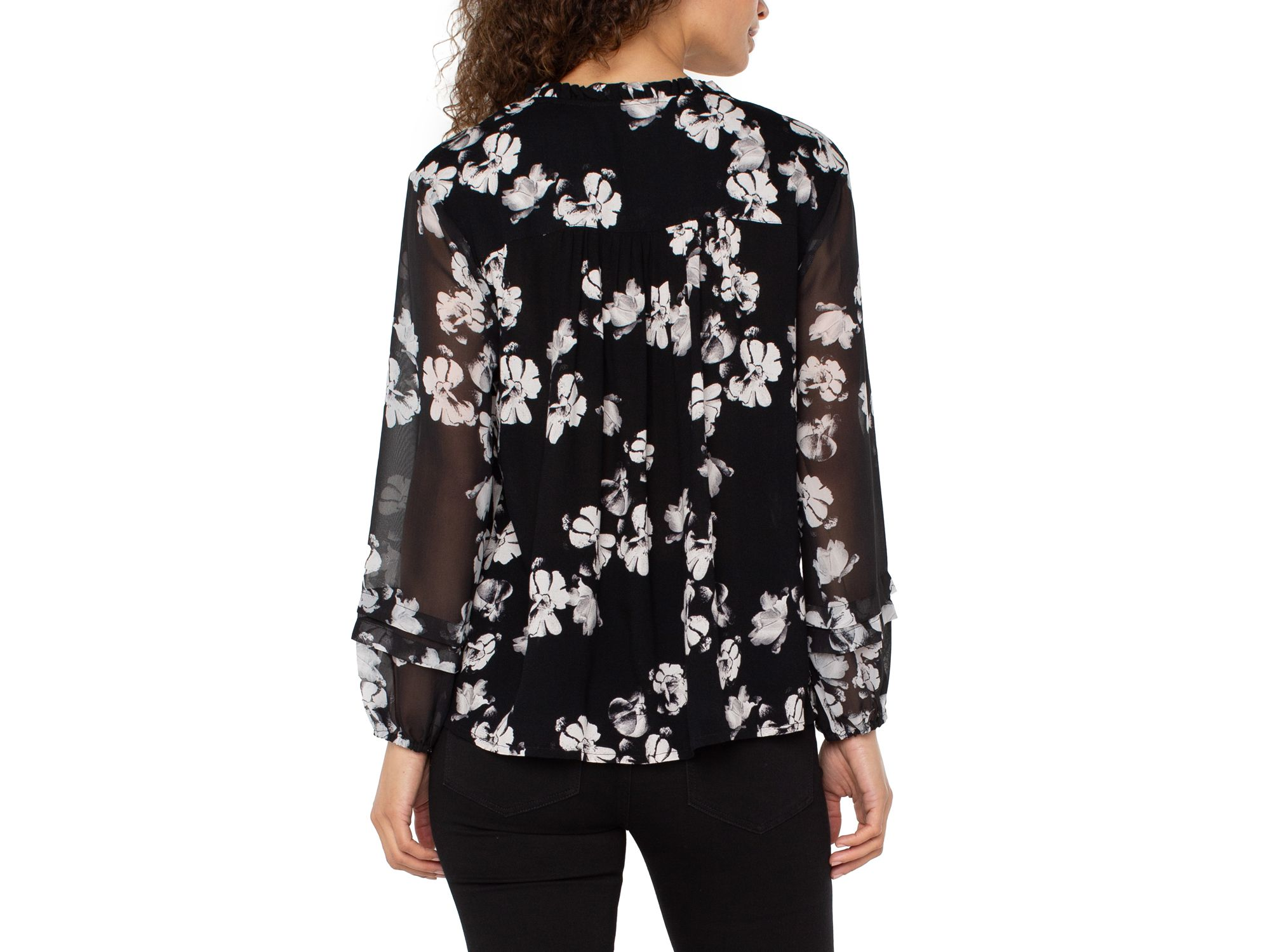 Split Neck Sheer Sleeve Top — Image 3