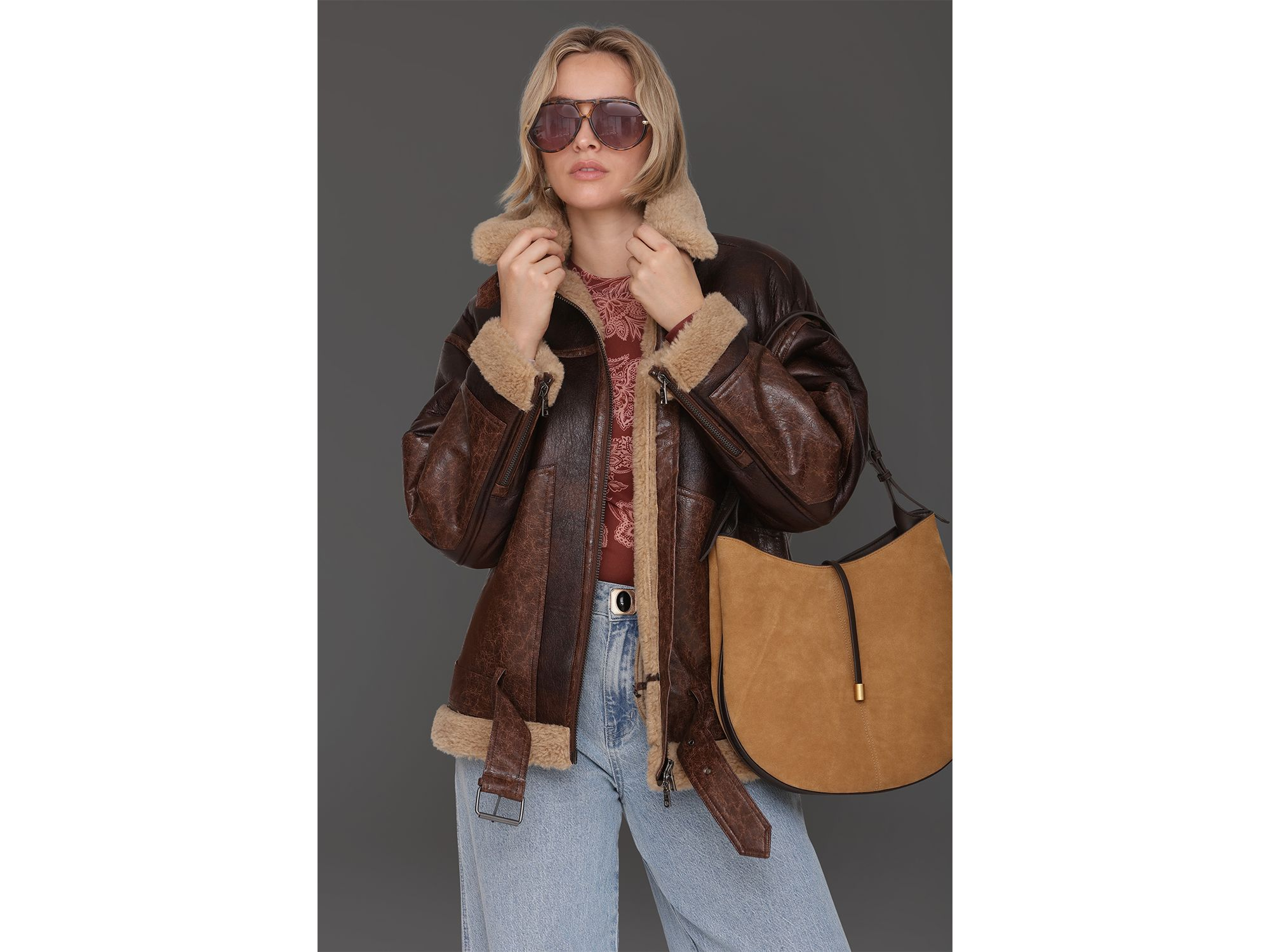 Faux Fur Trim Moto Jacket — Image 7