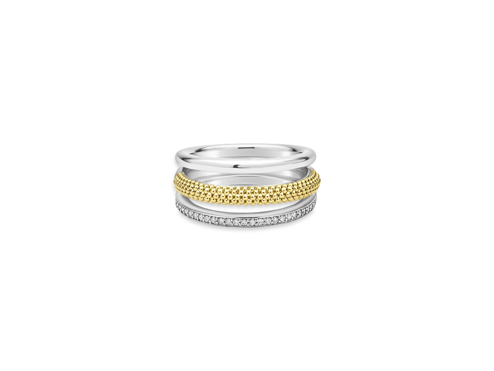 Two Tone Caviar Lux Three Row Diamond Ring, 0.135 tcw — Image 3