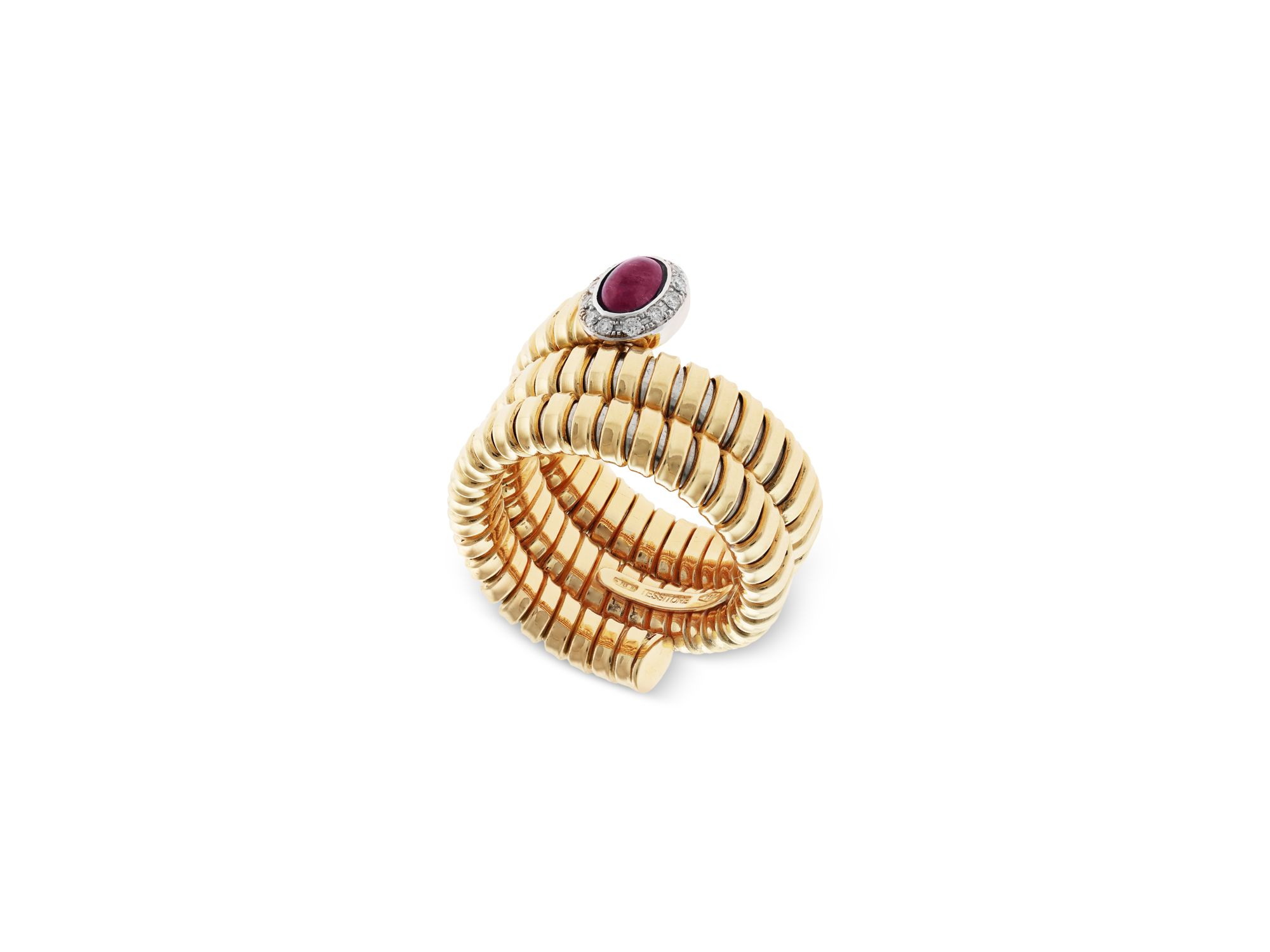 18K Yellow Gold Via Giardino Ruby & Diamond Tubogas Wrap Ring — Image 3