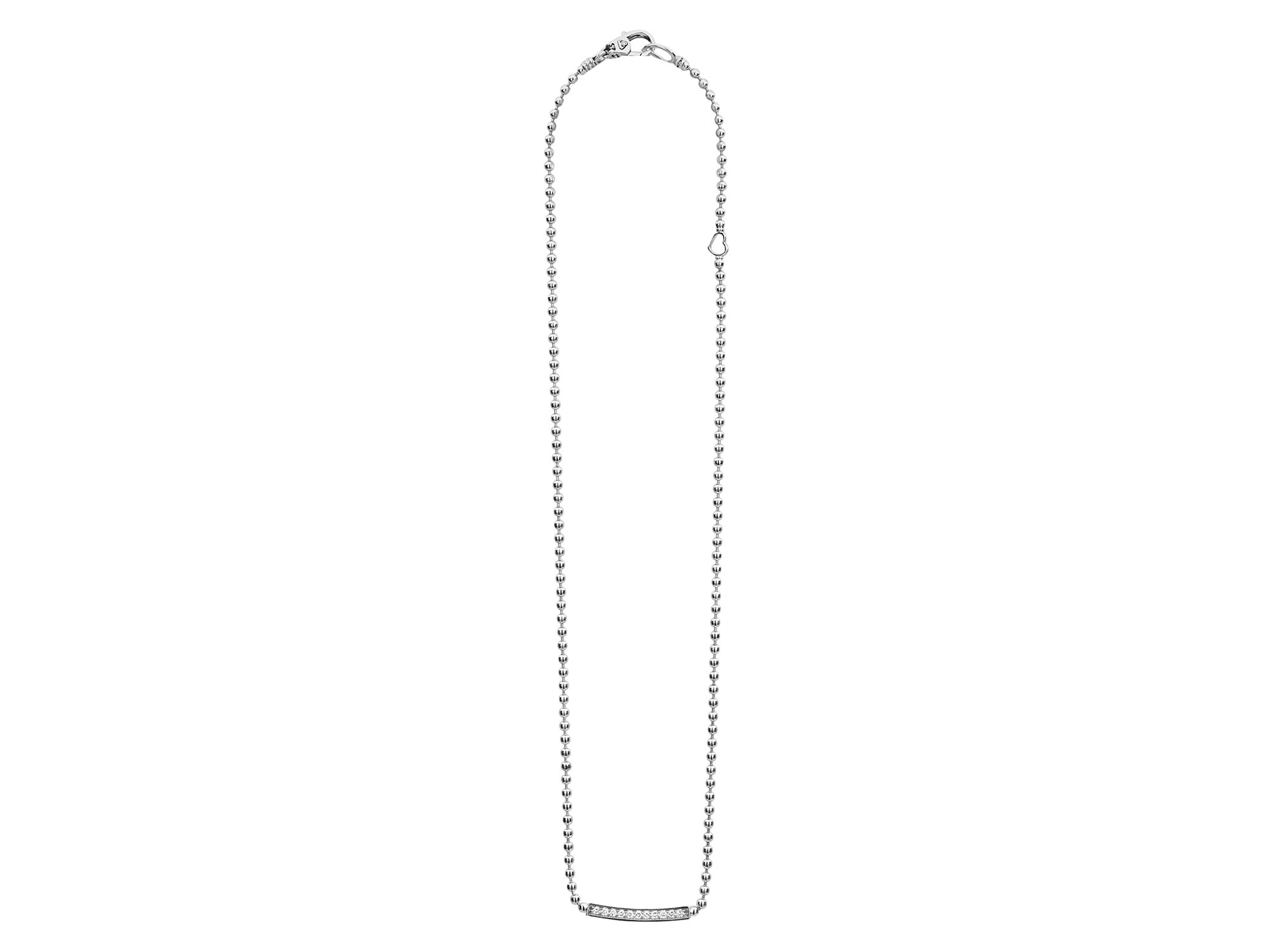 Sterling Silver Caviar Spark Diamond Bar & Ball Chain Necklace, 16" — Image 6