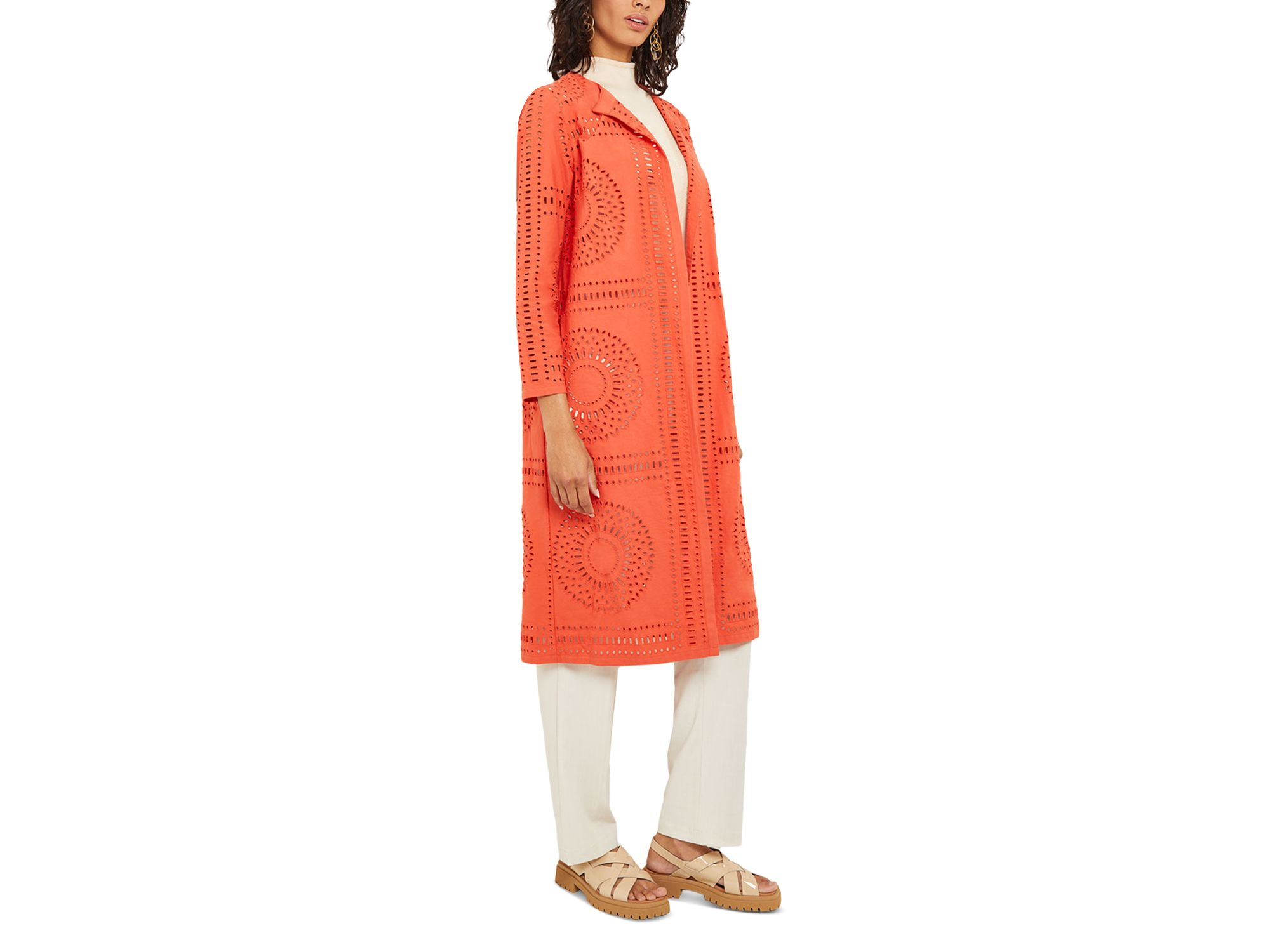 Eyelet Open Front Long Jacket — Image 4