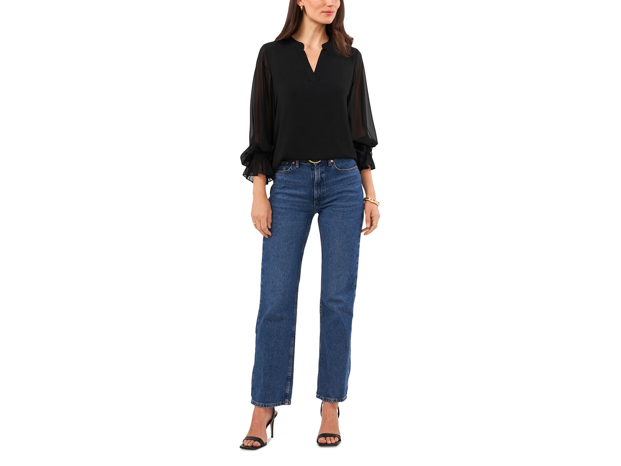 V Neck Sheer Sleeve Top — Image 3