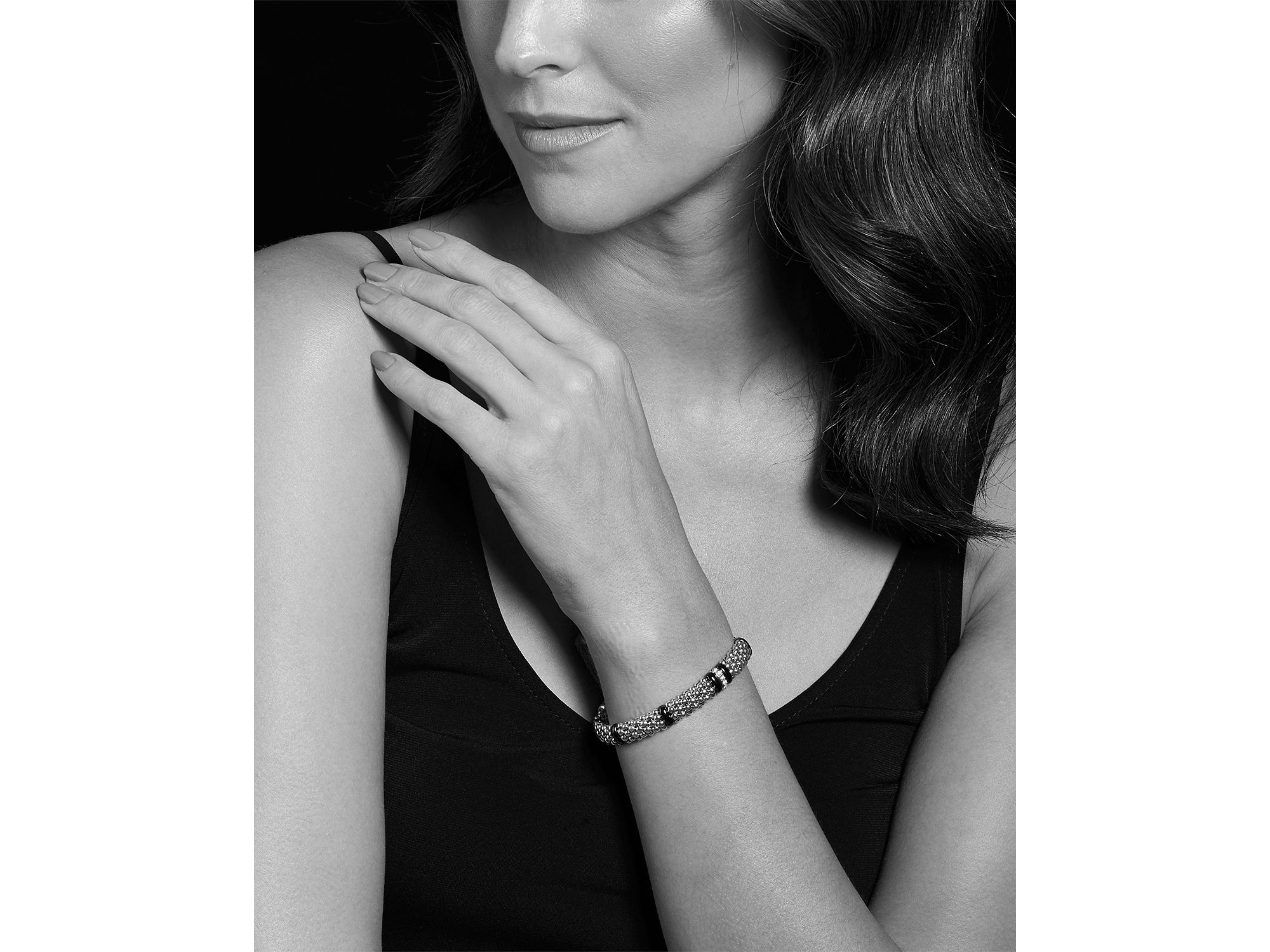 Sterling Silver Black Caviar Rope Bracelet with Diamonds & Black Ceramic — Image 3