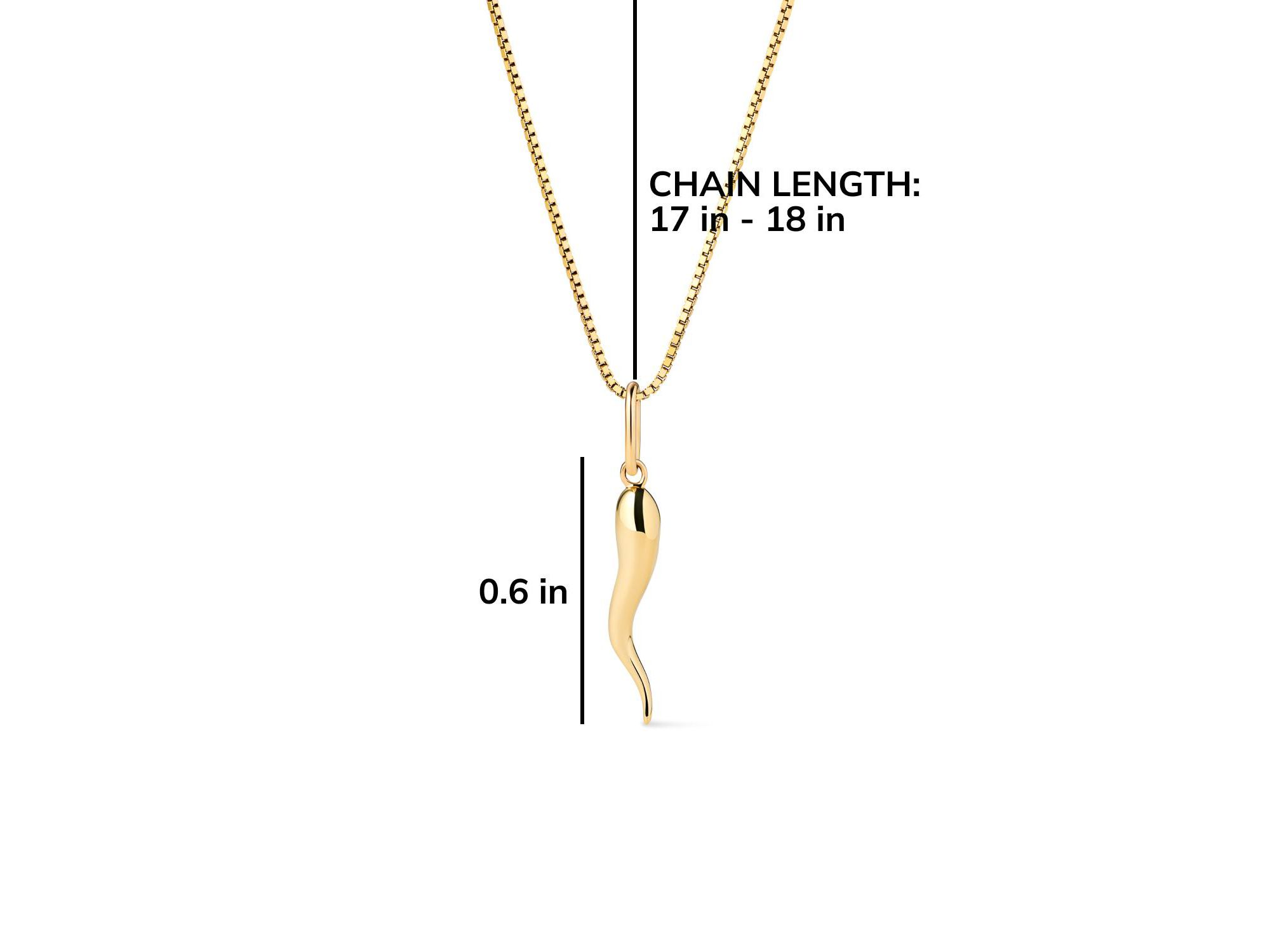 Solid Yellow Gold Italian Horn Charm Necklace — Image 6