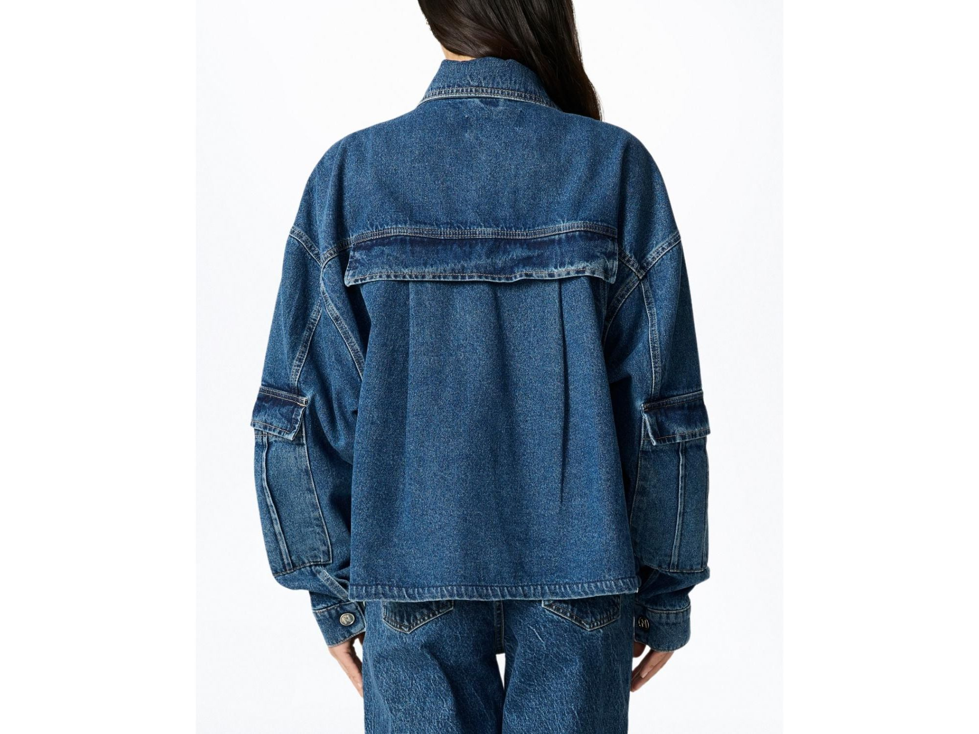 Multi Pocket Denim Jacket in Medium Blue — Image 4
