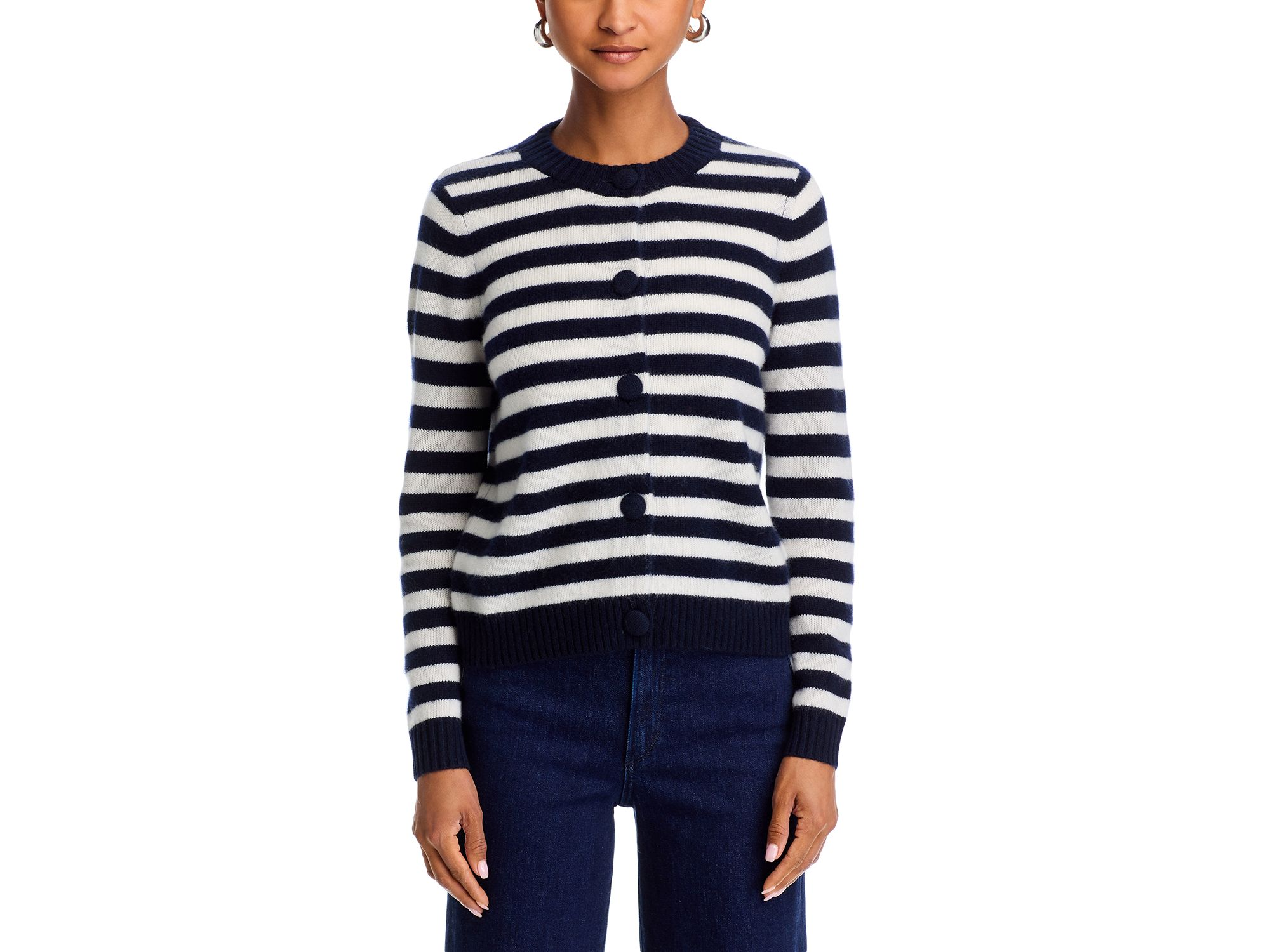 100% Cashmere Striped Crewneck Cardigan - Exclusive — Image 5