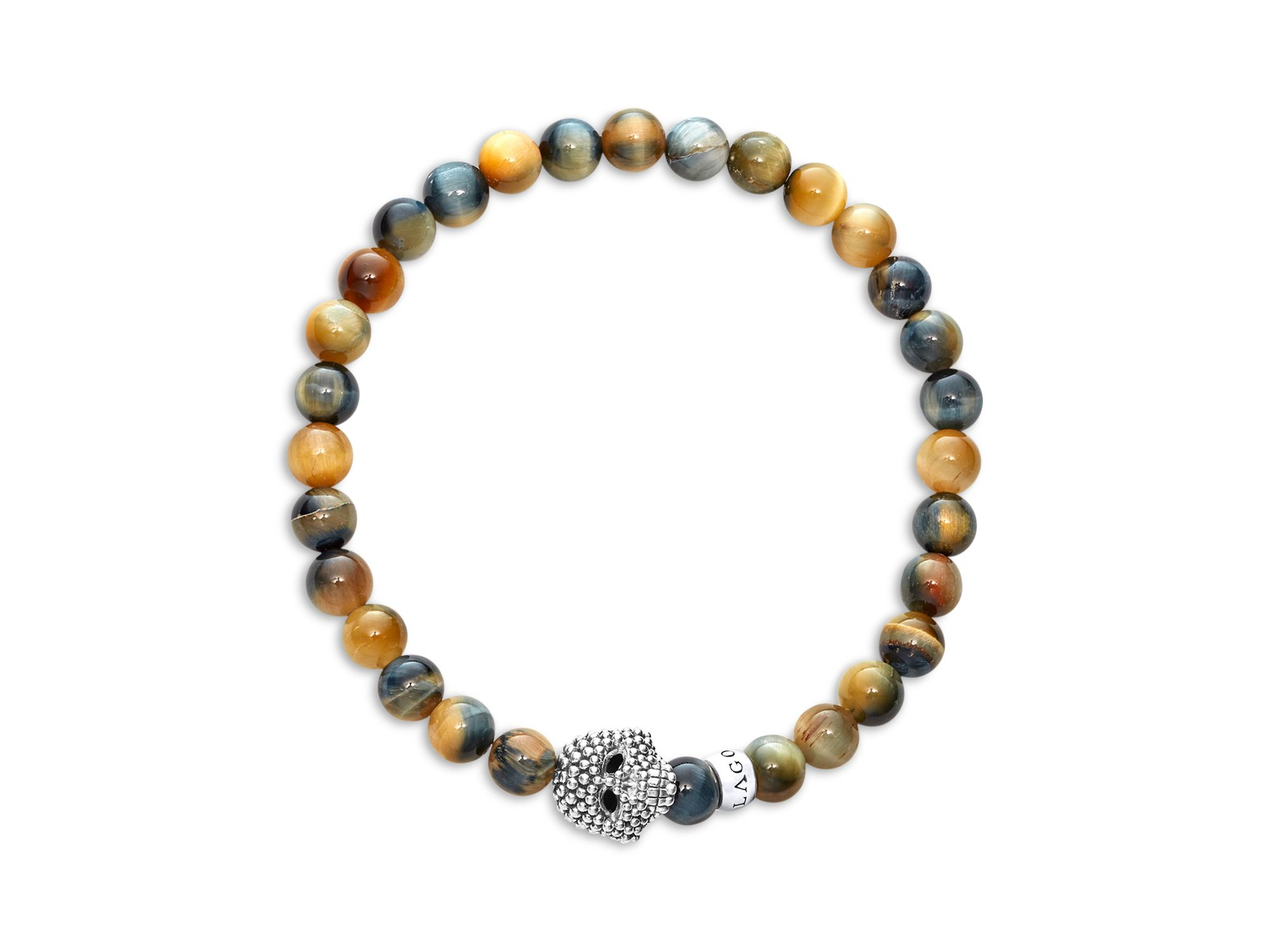 Men's Sterling Silver Anthem Tiger Eye Bead Skull Stretch Bracelet - Exclusive — Image 4
