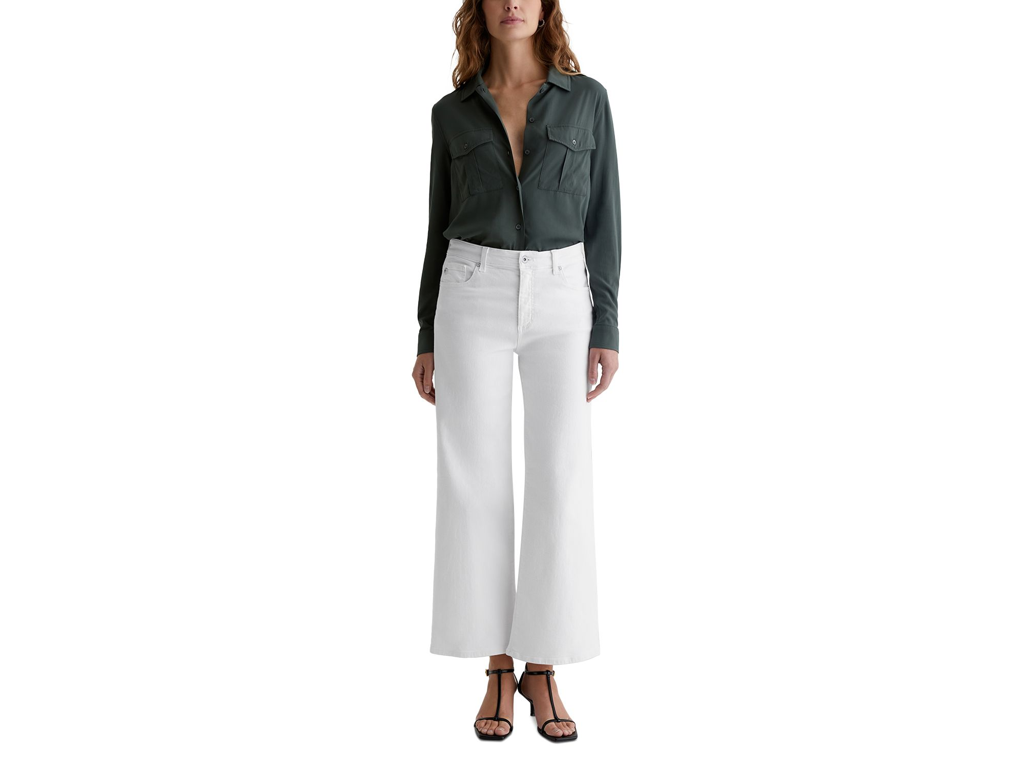 Saige Mid Rise Wide Leg Cropped Jeans in Gallery White — Image 6
