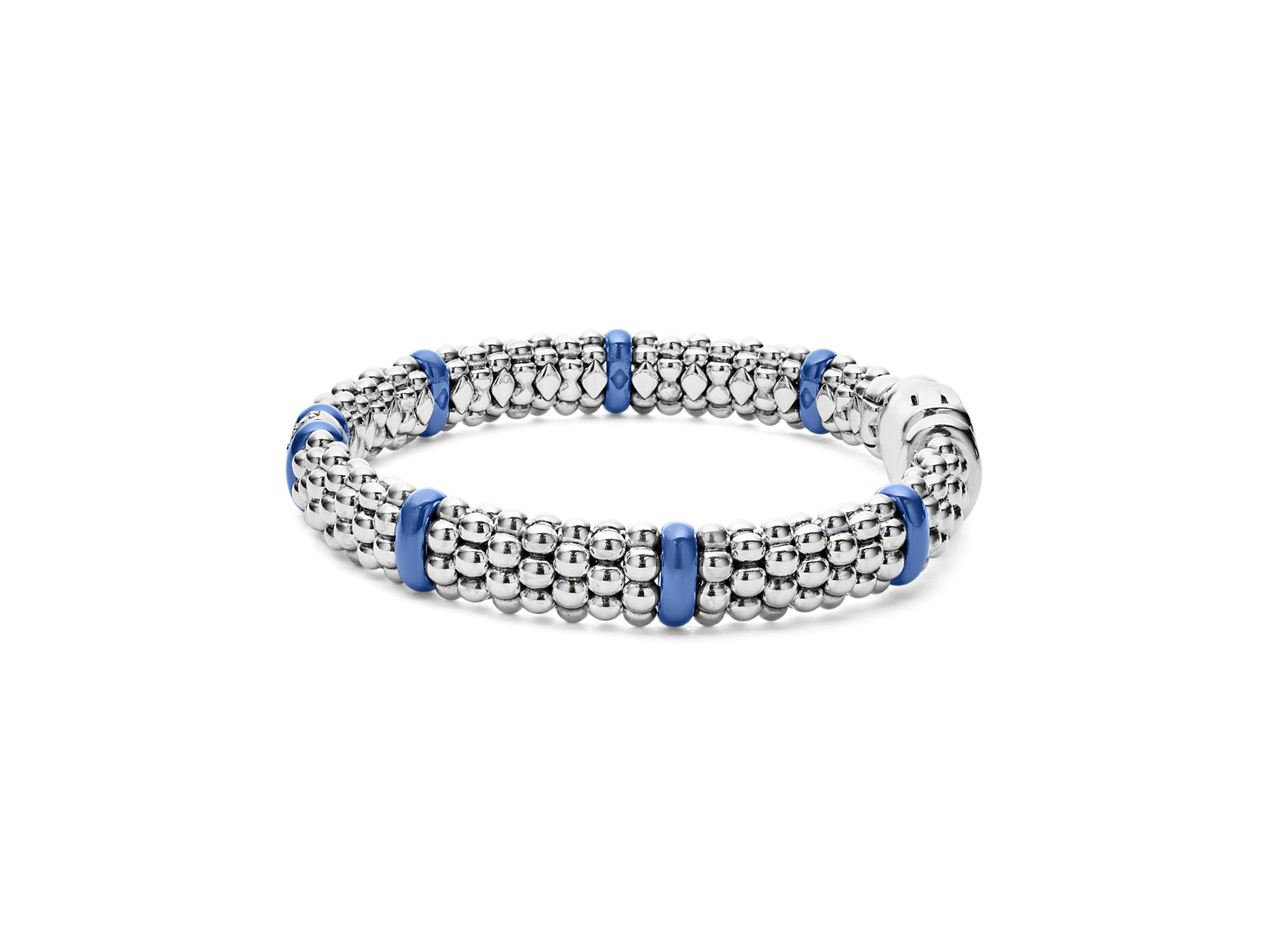 18K Yellow Gold & Sterling Silver Diamond & Ultramarine Ceramic Rondelle & Caviar Bead Statement Bracelet — Image 4