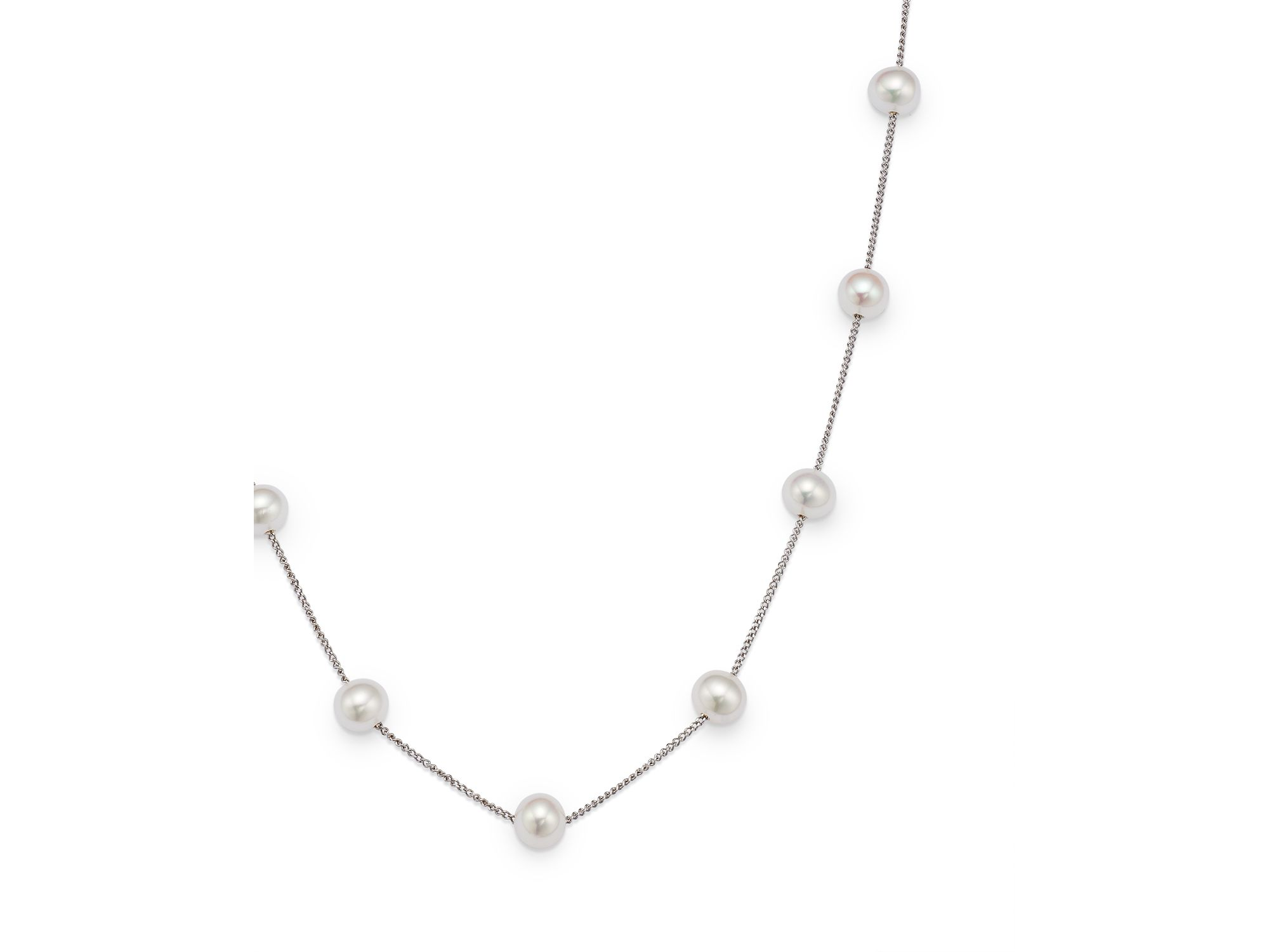 Cultured Freshwater Pearl Station Necklace in 14K White Gold, 16" — Image 5