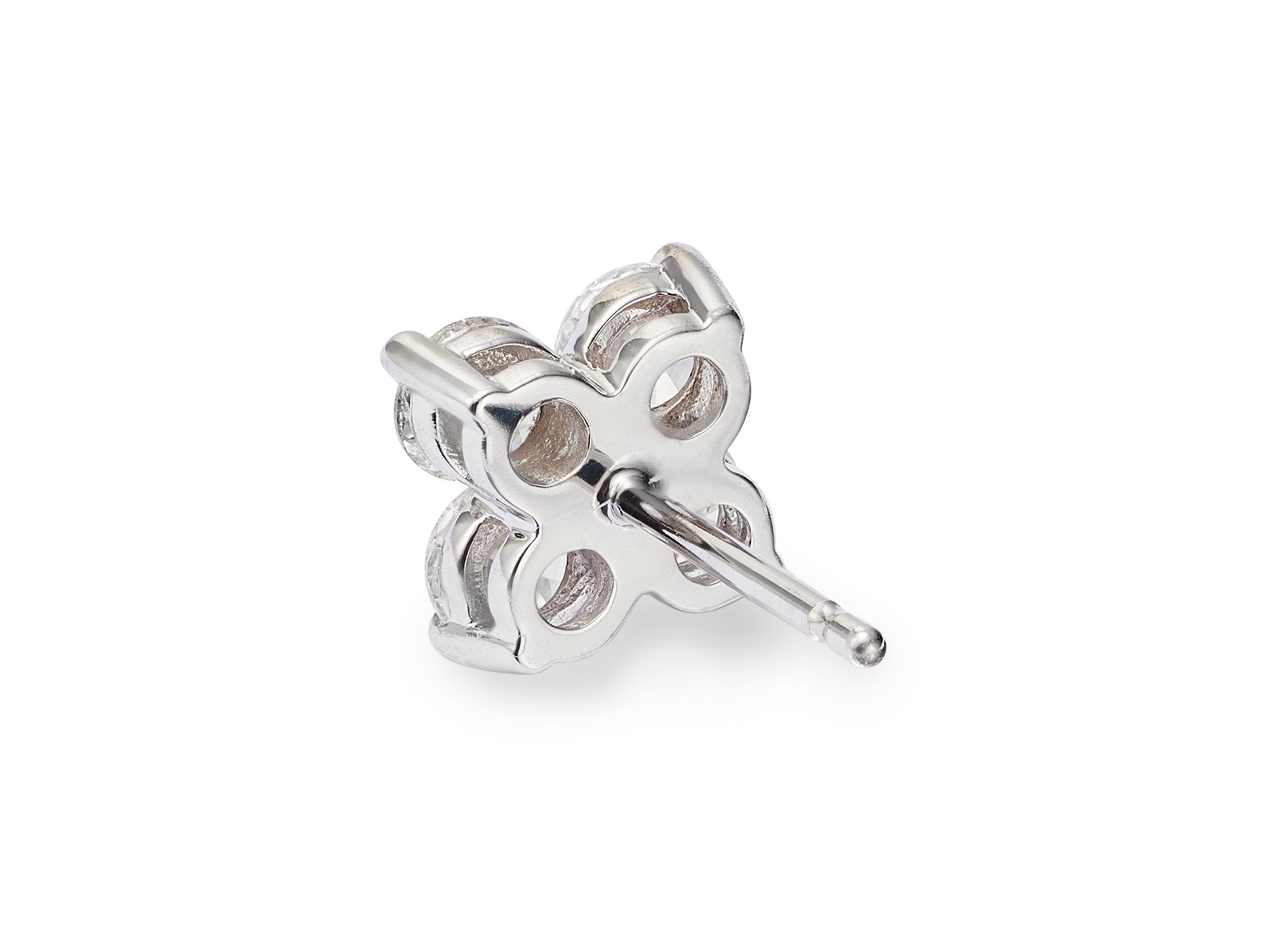 Diamond Clover Stud Earrings in 14K White Gold, 1.50 tcw — Image 3