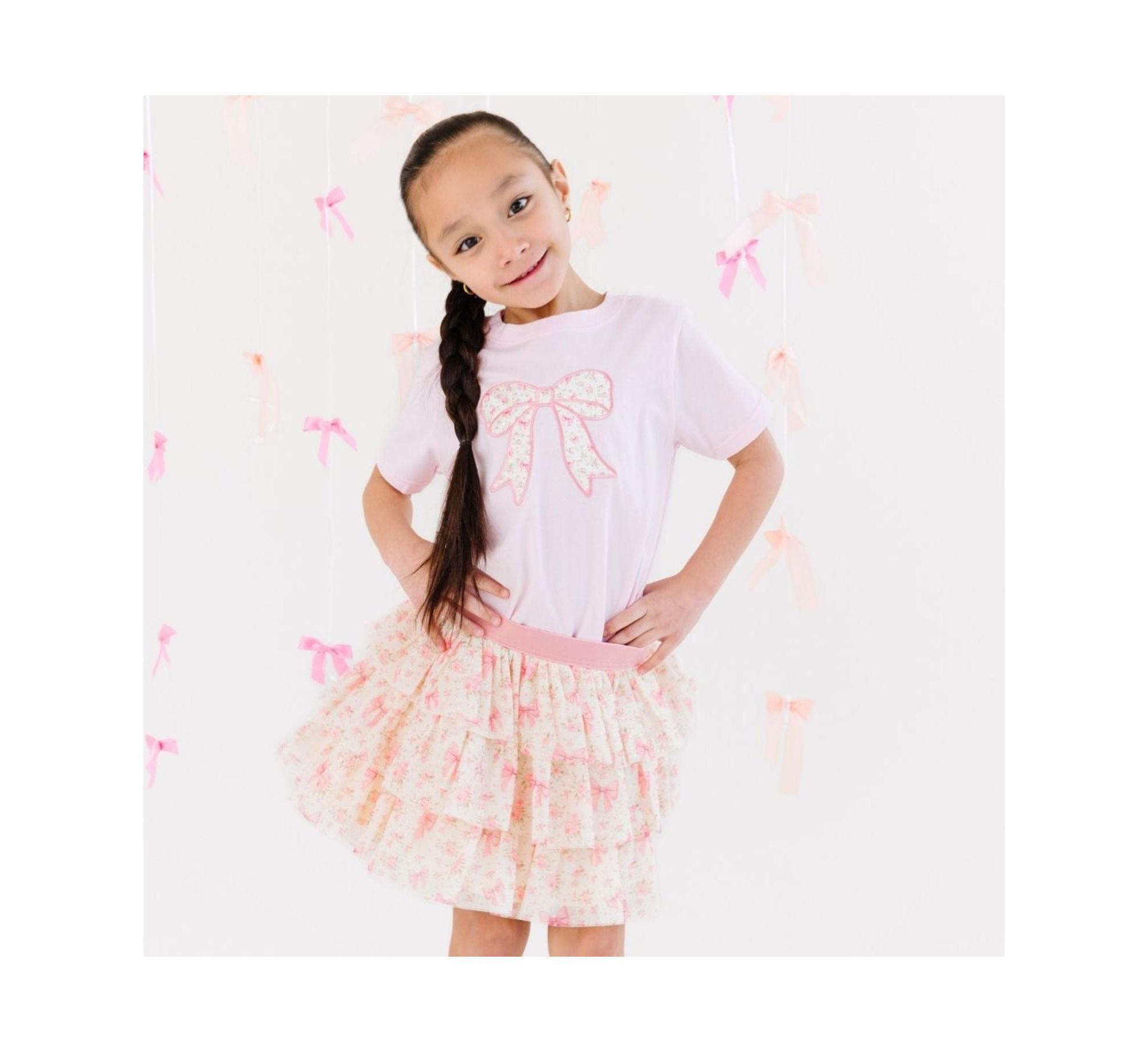 Girls' Ditsy Floral Bow Patch Short Sleeve T-Shirt - Baby, Little Kid, Big Kid — Image 3