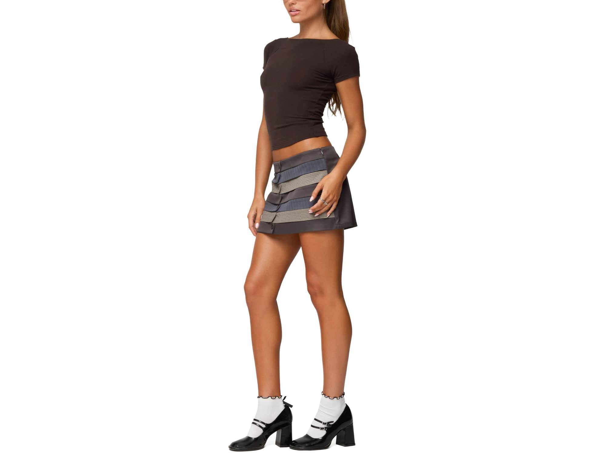 Kezi Mixed Pattern Tailored Mini Skirt — Image 5