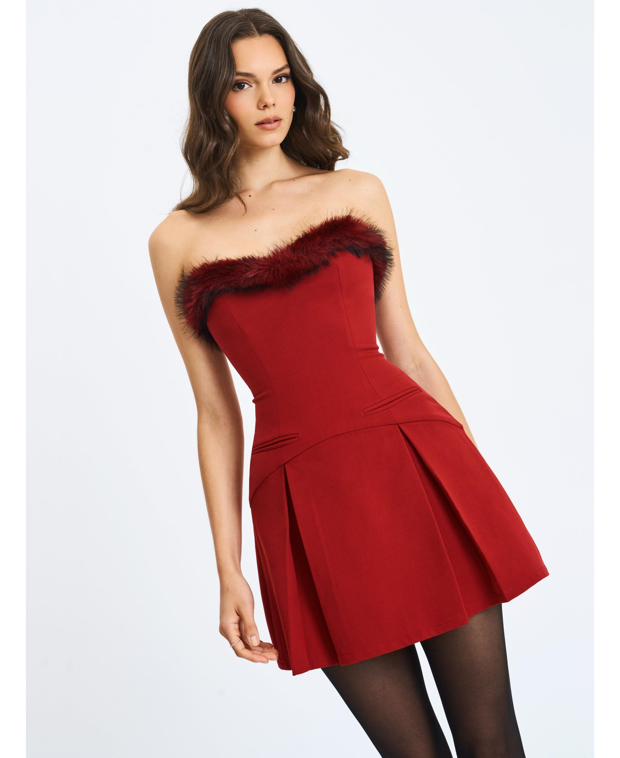 Nalia Fur Trimmed Sweetheart Mini Dress — Image 4